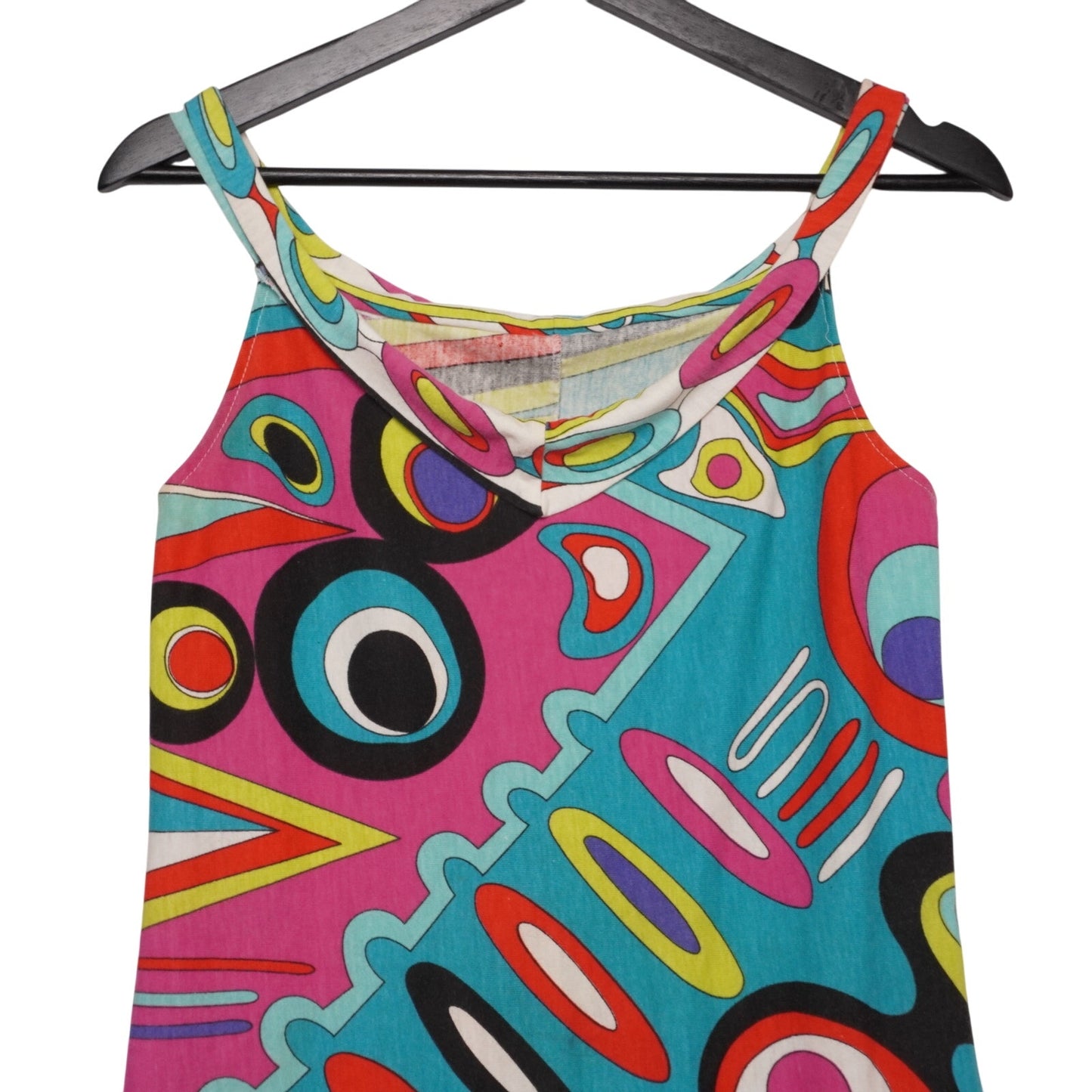 Vintage 90s Sleeveless Bodycon Dress – Abstract Geometric Print – Size XS/S