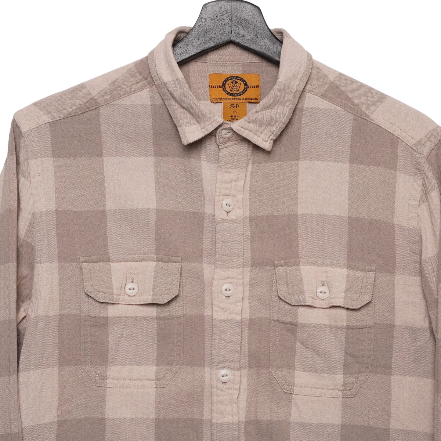 Stapleford Flannel Shirt Mens Small Beige Gray Plaid Long Sleeve Workwear Casual
