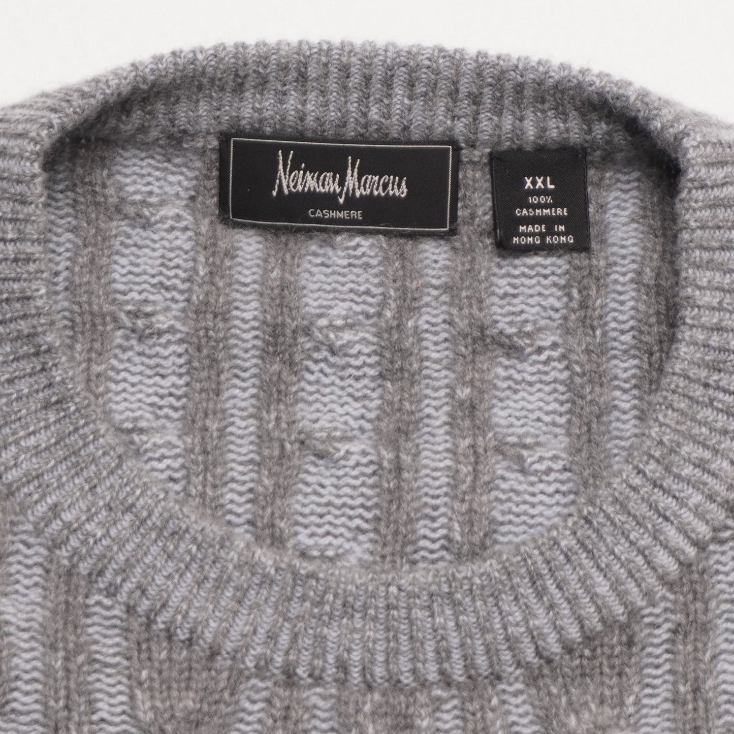Vintage Neiman Marcus 100% Cashmere Cable Knit Sweater Blue Gray Men's XXL