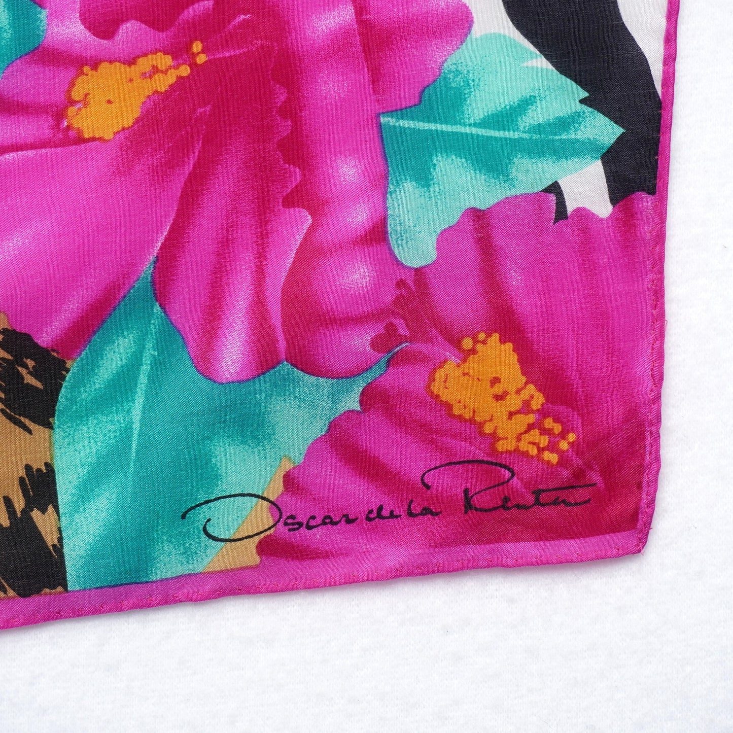 Vintage Oscar de la Renta Hibiscus and Animal Print Silk Scarf