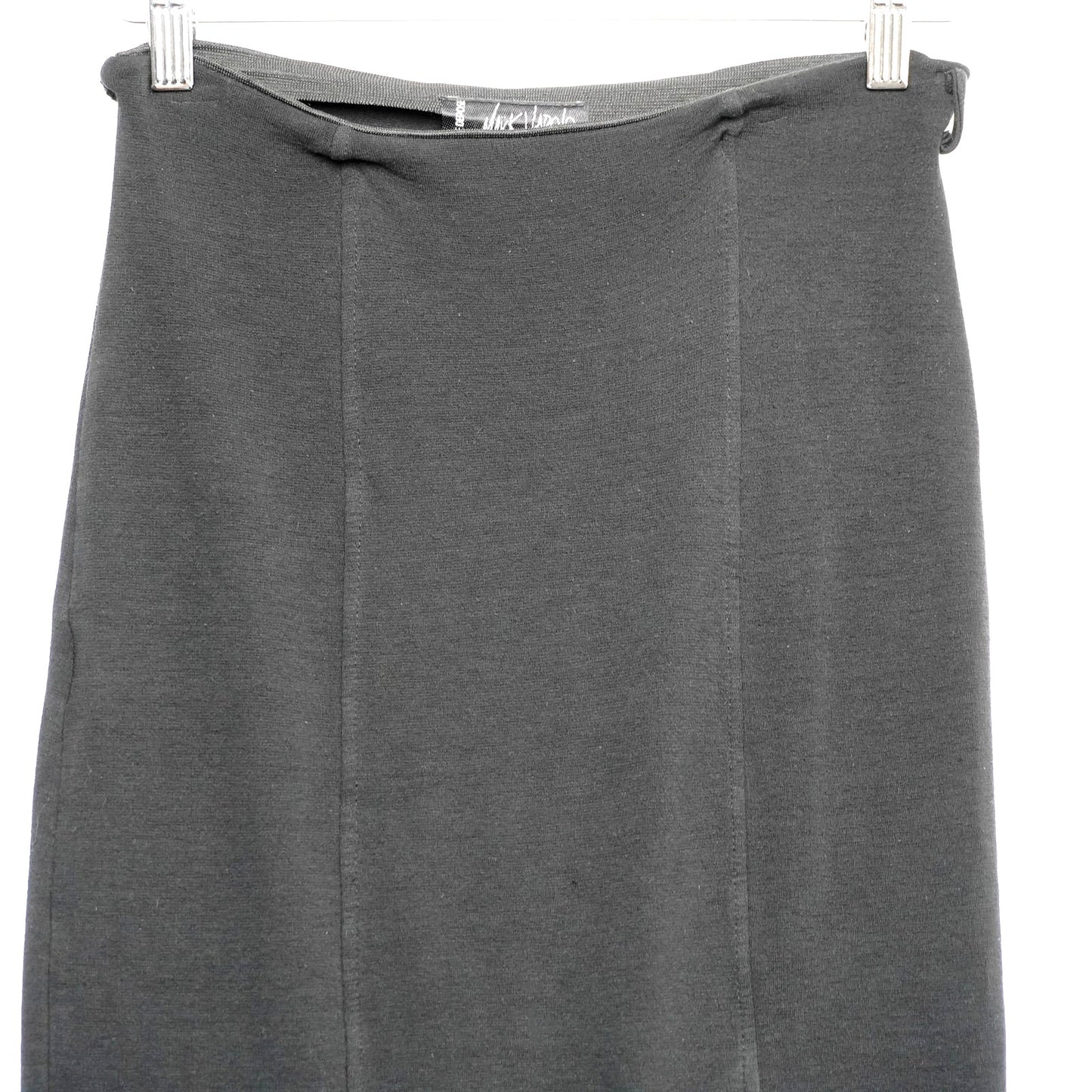 Vintage Maick Harold Paris Black Viscose Midi Skirt Front Slit Made in France T1