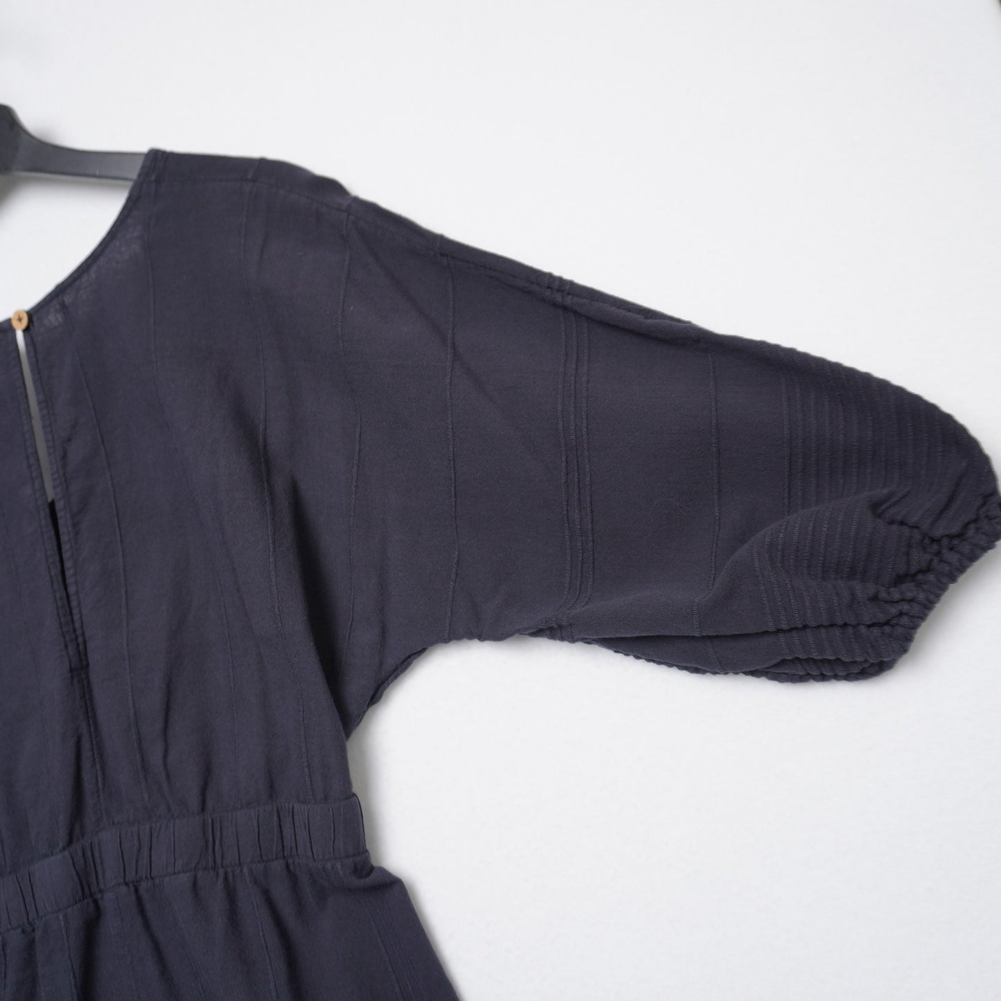 Free People Black Cotton Romper – Size S – Boho Knot Front Jumpsuit with Balloon Sleeves