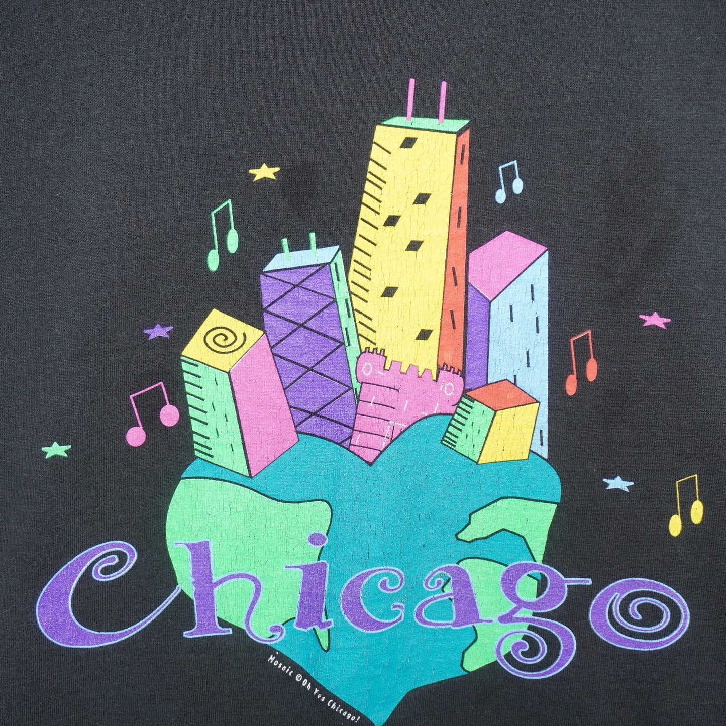 90s Chicago Neon Skyline Heart T-Shirt XL Made in USA Fruit of the Loom Lofteez