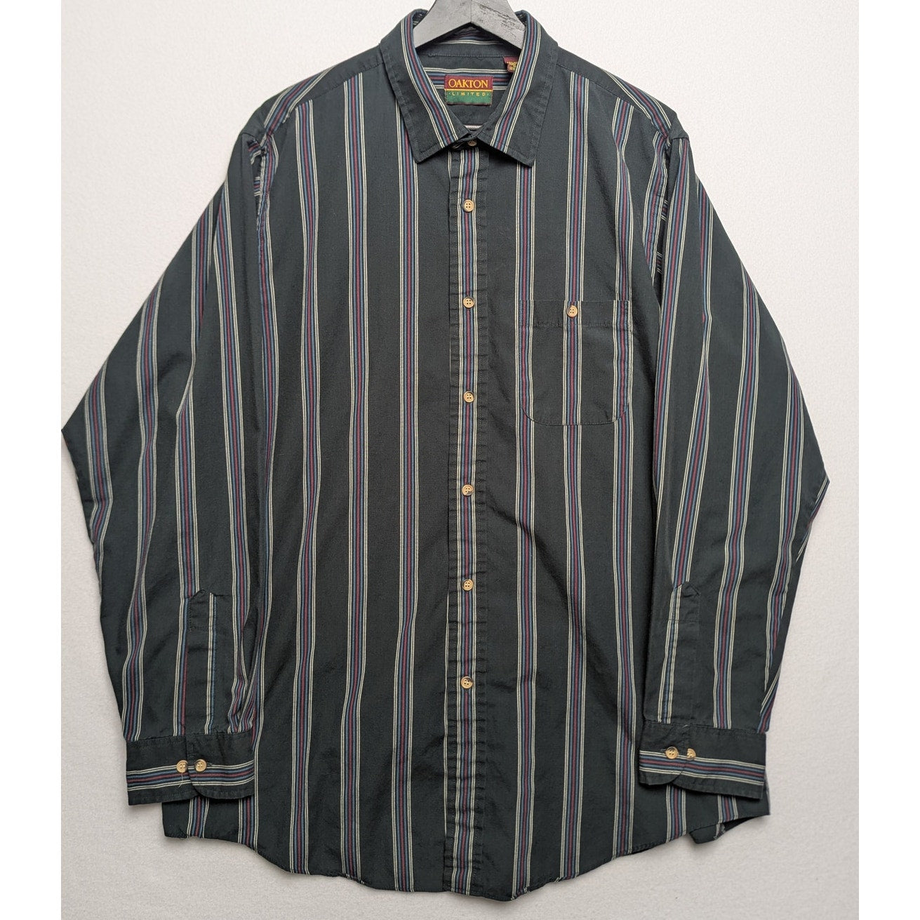 Vintage Oakton Limited Green Striped Long Sleeve Shirt XL Tall
