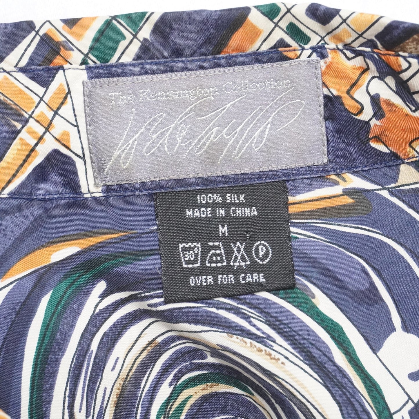 Lord & Taylor Kensington Collection Silk Shirt M Abstract Short Sleeve 100% Silk