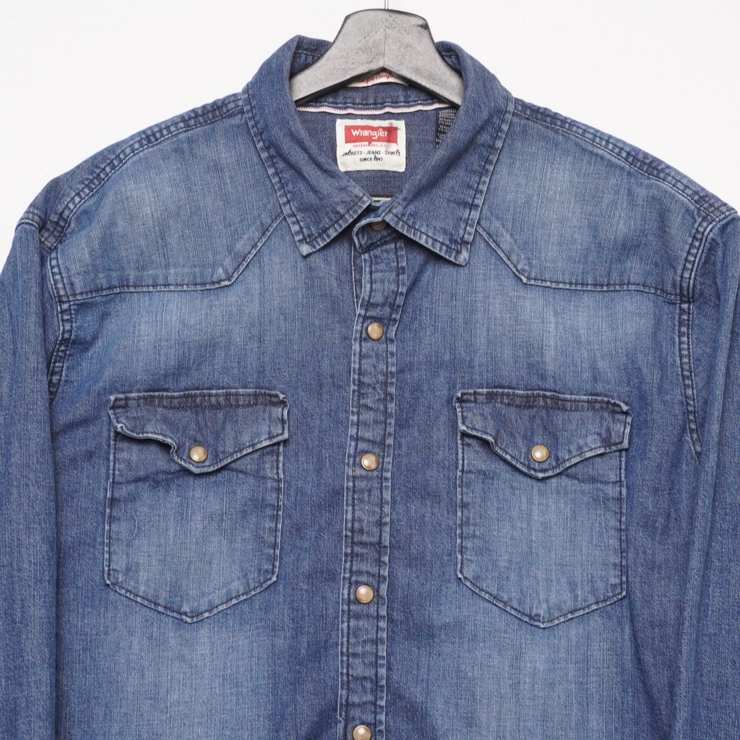 Wrangler Western Denim Shirt XL Snap Button Chambray Long Sleeve Cowboy