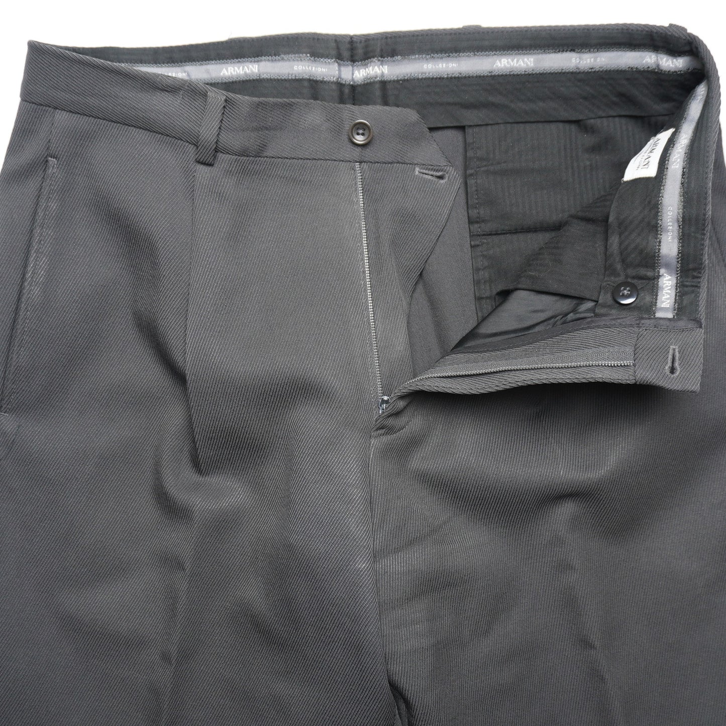 Armani Collezioni Dark Gray Wide Leg Wool Trousers