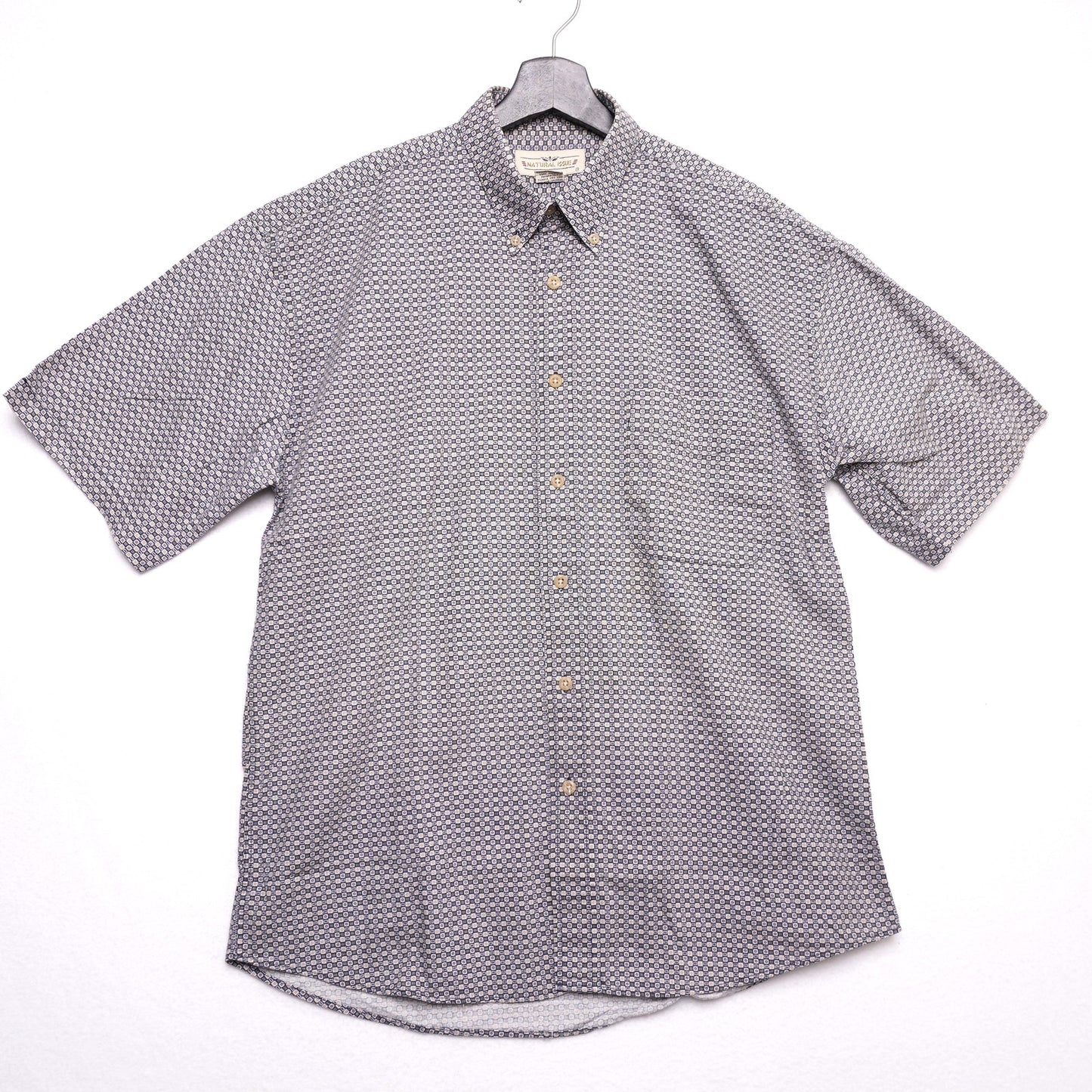 Natural Issue Men’s Short Sleeve Button Up Shirt Geometric Print 100% Cotton M