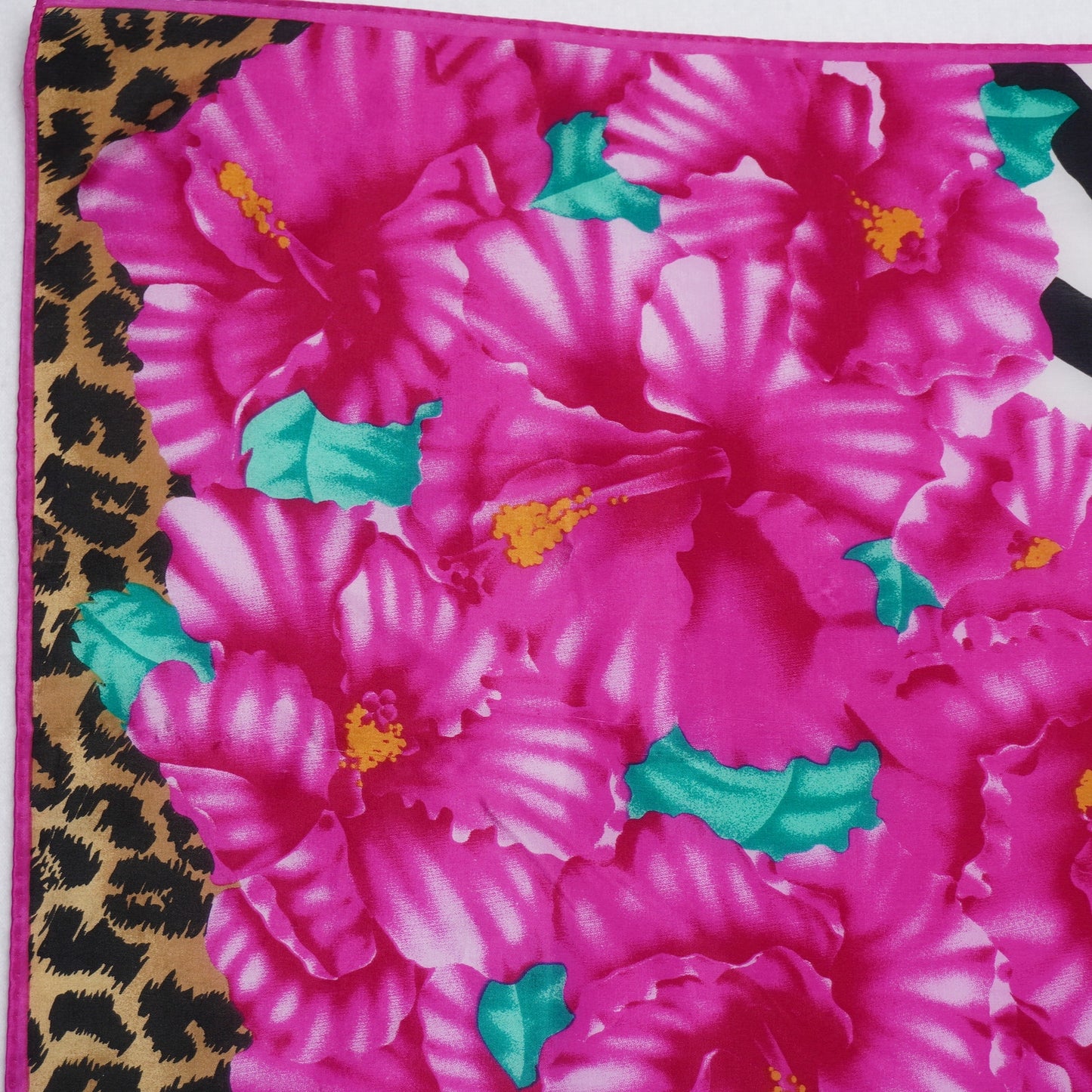 Vintage Oscar de la Renta Hibiscus and Animal Print Silk Scarf