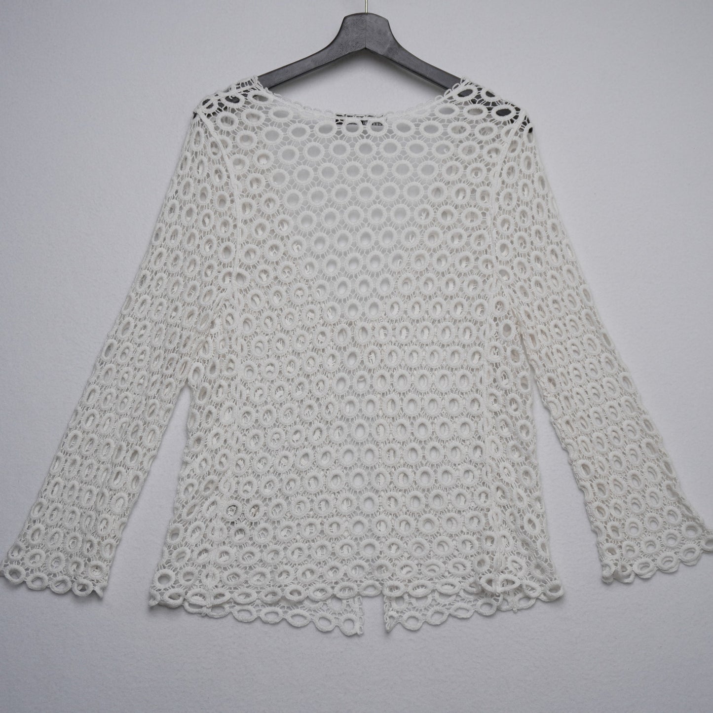 Apparel Love White Crochet Lace Cardigan Women's Medium | 100% Cotton Knit Boho