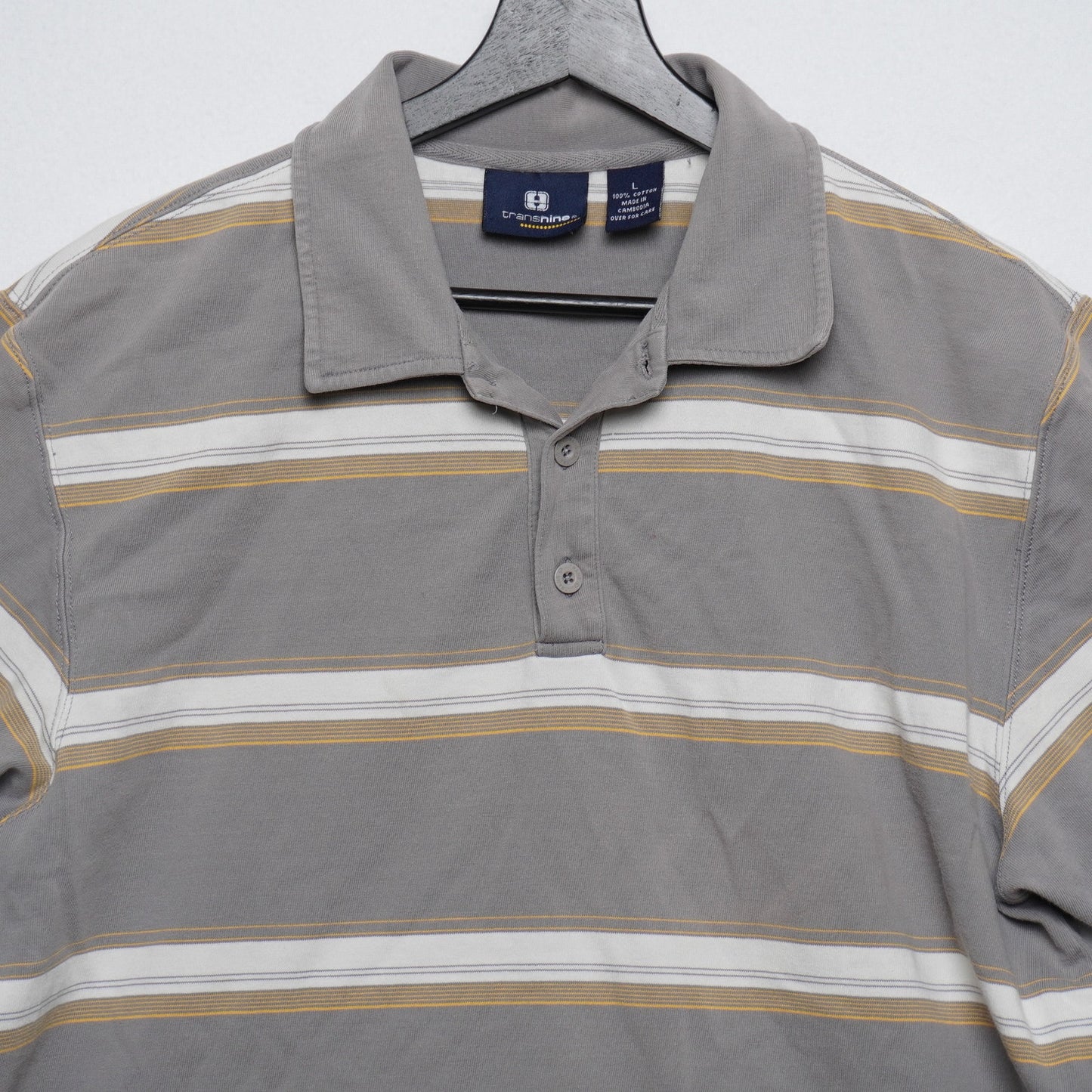 Transnine Striped Polo Gray and Yellow Y2K Blink 182 Skater Size L