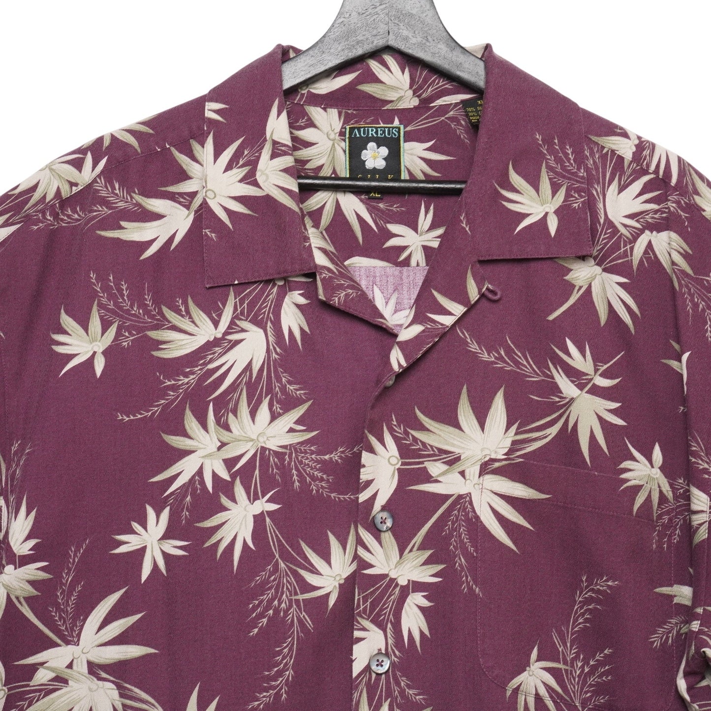 Aureus Silk Hawaiian Shirt Men’s XL Purple Floral 70% Silk Aloha Camp Collar