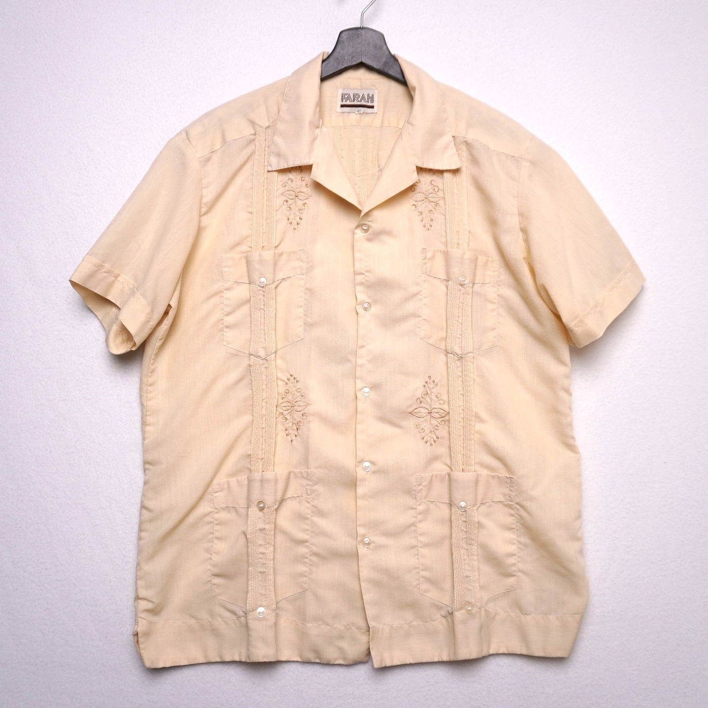 Vintage Farah Embroidered Guayabera Shirt Cuban Style 42