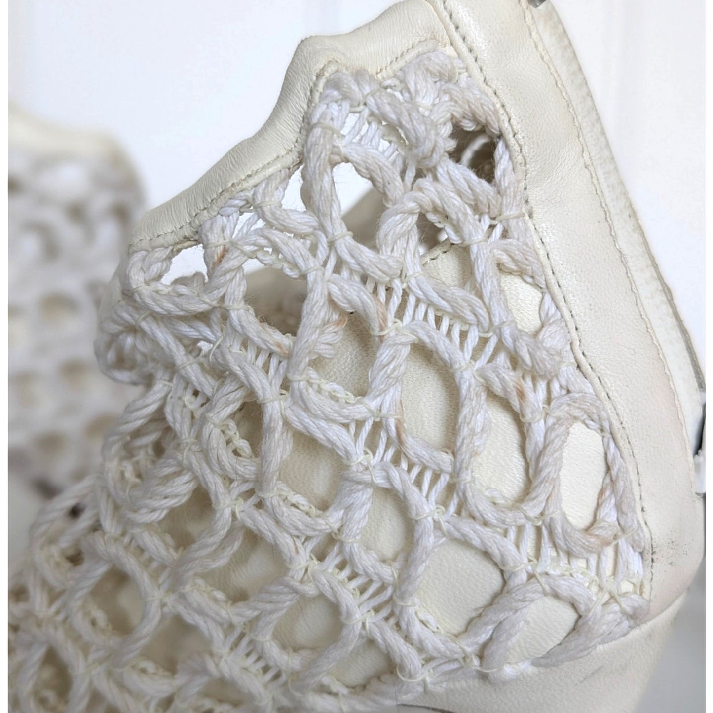 Celine Phoebe Philo Crochet Square Toe MInimalist White Pumps 35