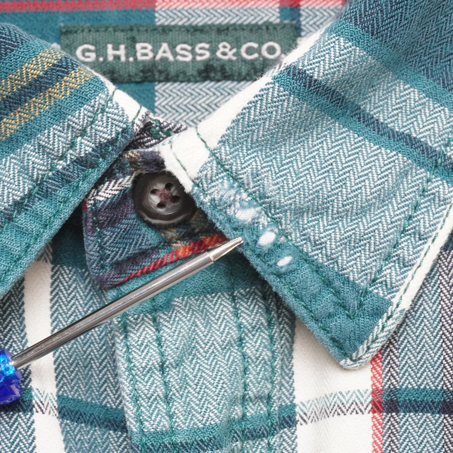 G.H. Bass & Co. Flannel Shirt Men’s L Green Plaid 100% Cotton 24.5x32
