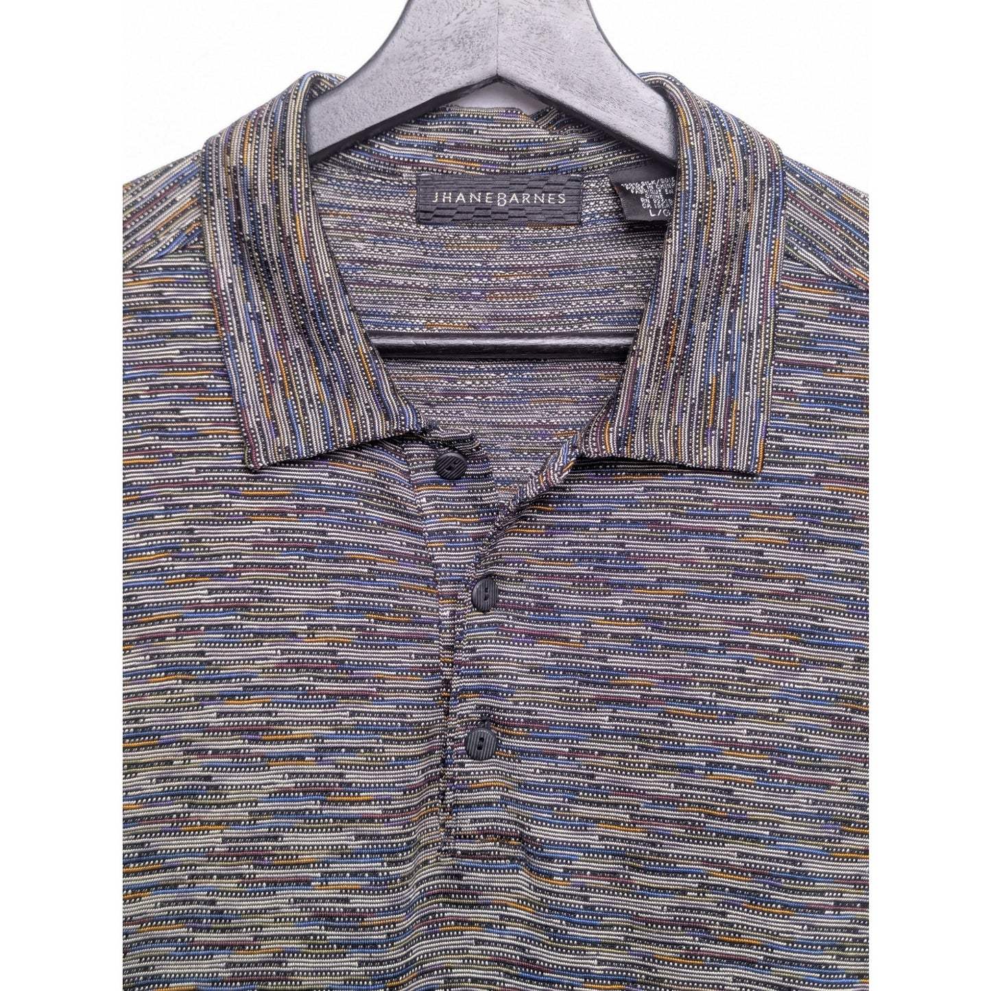 Jhane Barnes Men's Silk Polo Shirt Size Large Multicolor Geometric Pattern