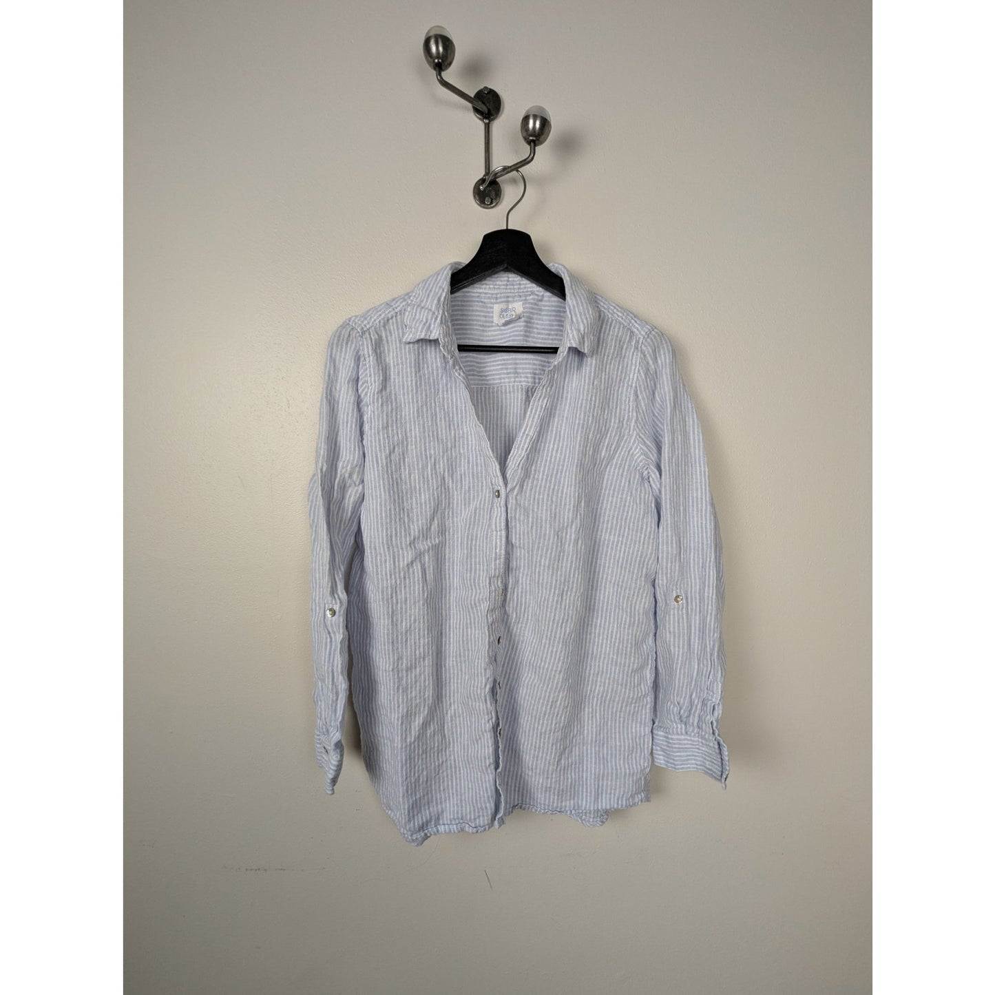 Sigrid Olsen 100% Linen Striped Shirt Size M Pearl Buttons