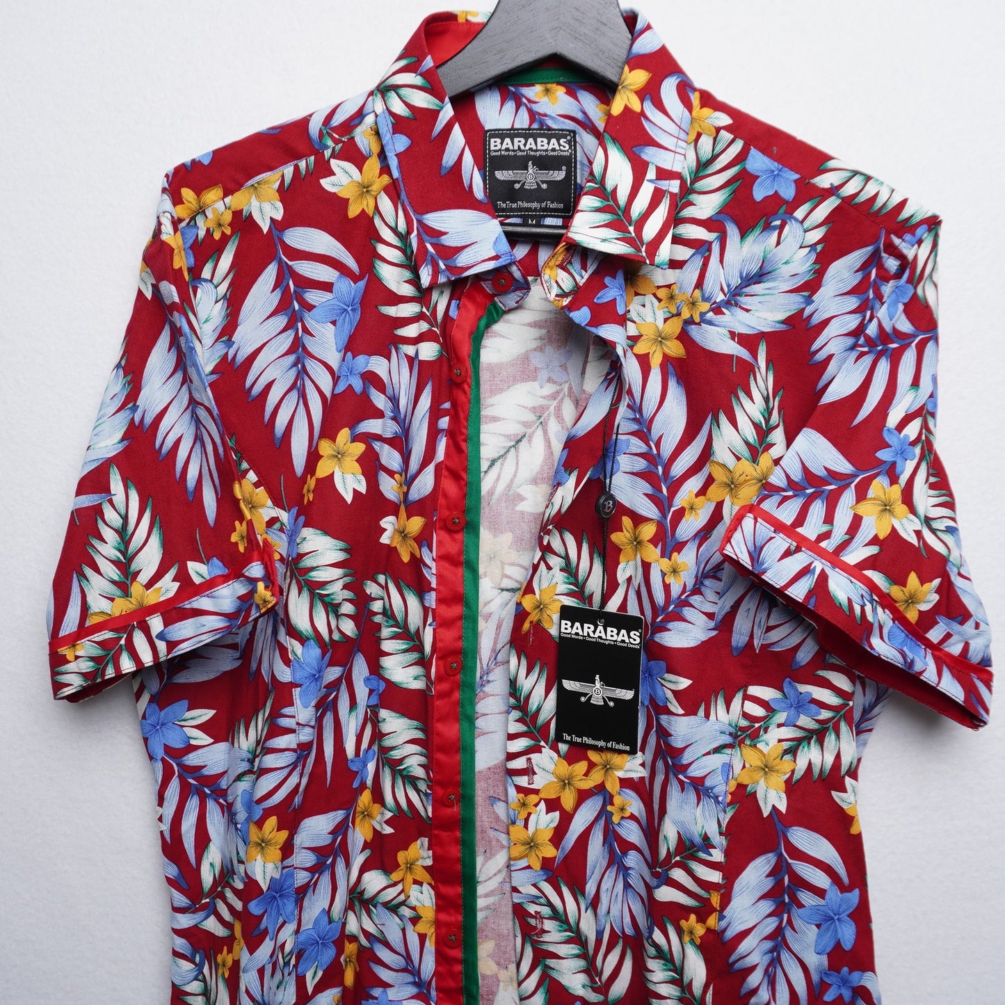 Barabas Red Floral Shirt M Linen Cotton Hawaiian Tropical NWT