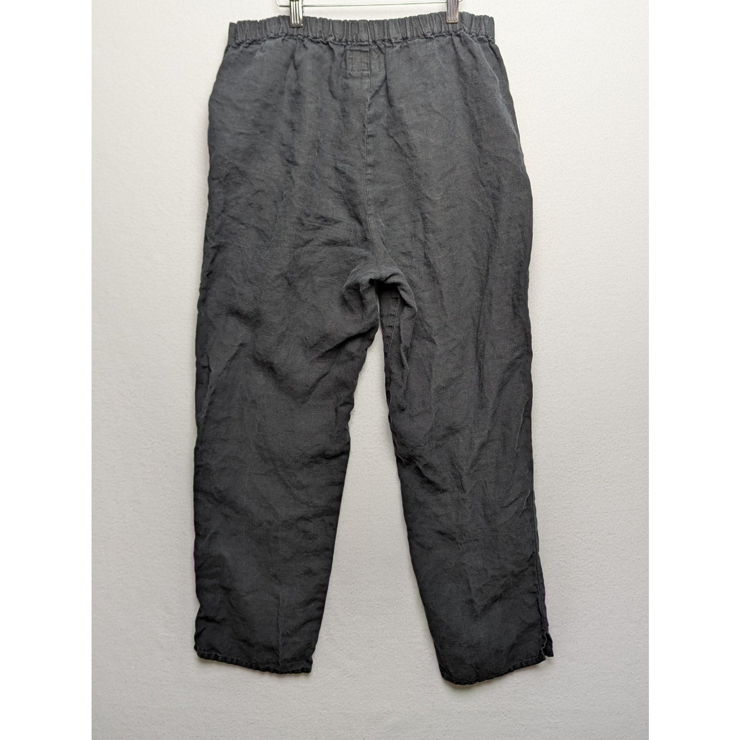 FLAX 100% Linen Pants Medium Black Relaxed Fit Elastic Waist Casual Minimalist