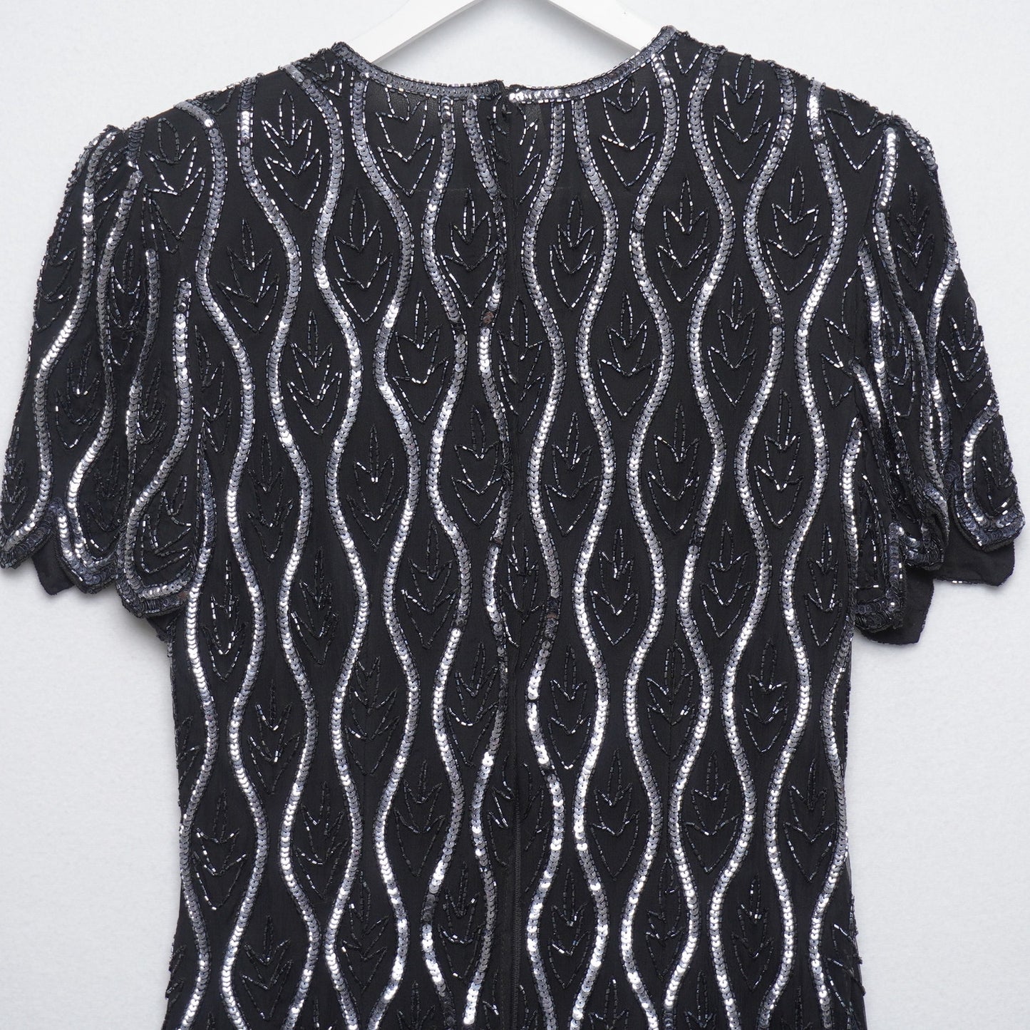 Vintage Stenay Black and Silver Sparkly Beaded Silk Dress Size 8