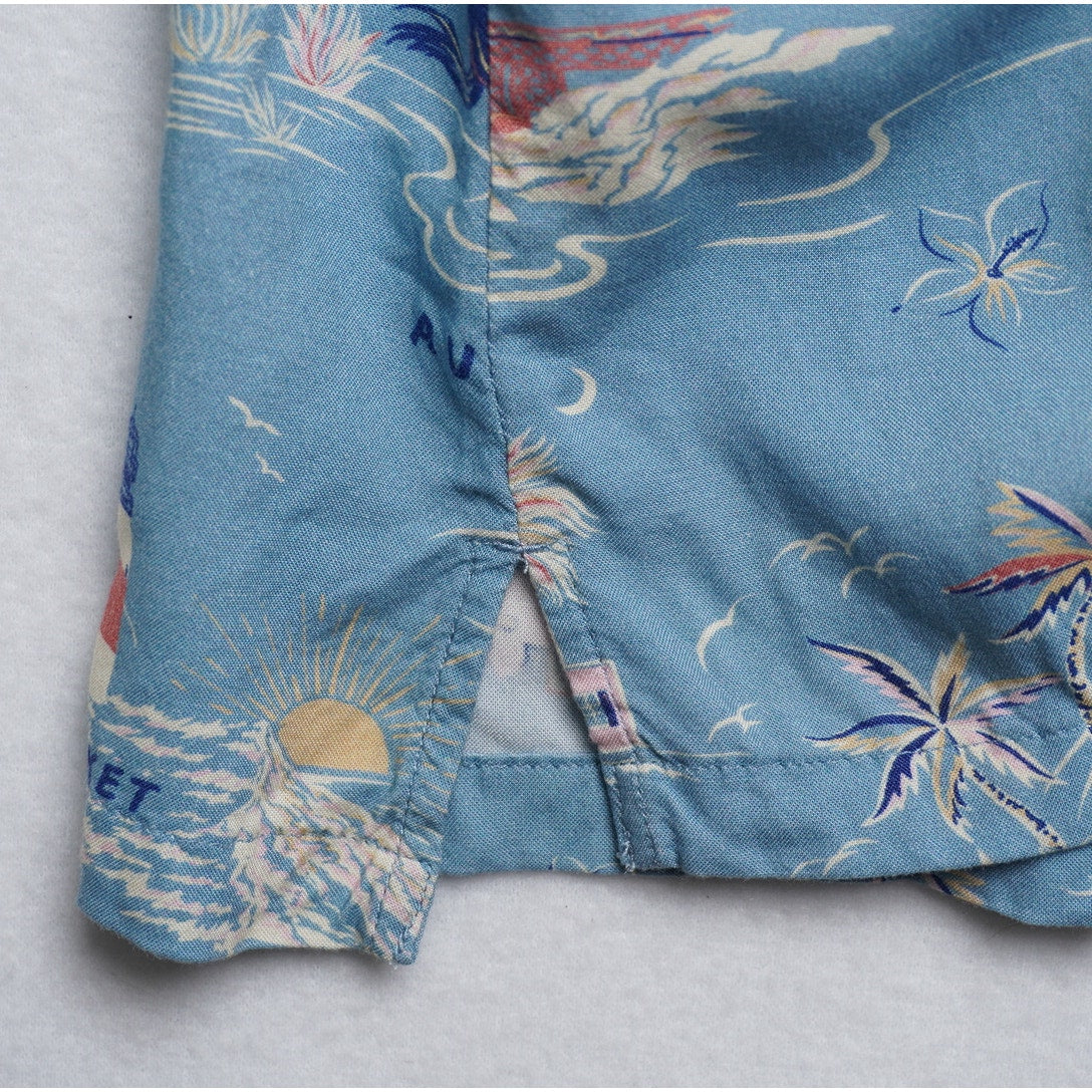 Faherty Beach House Collection Blue Beach Shirt Retro Summer Town Print Size L