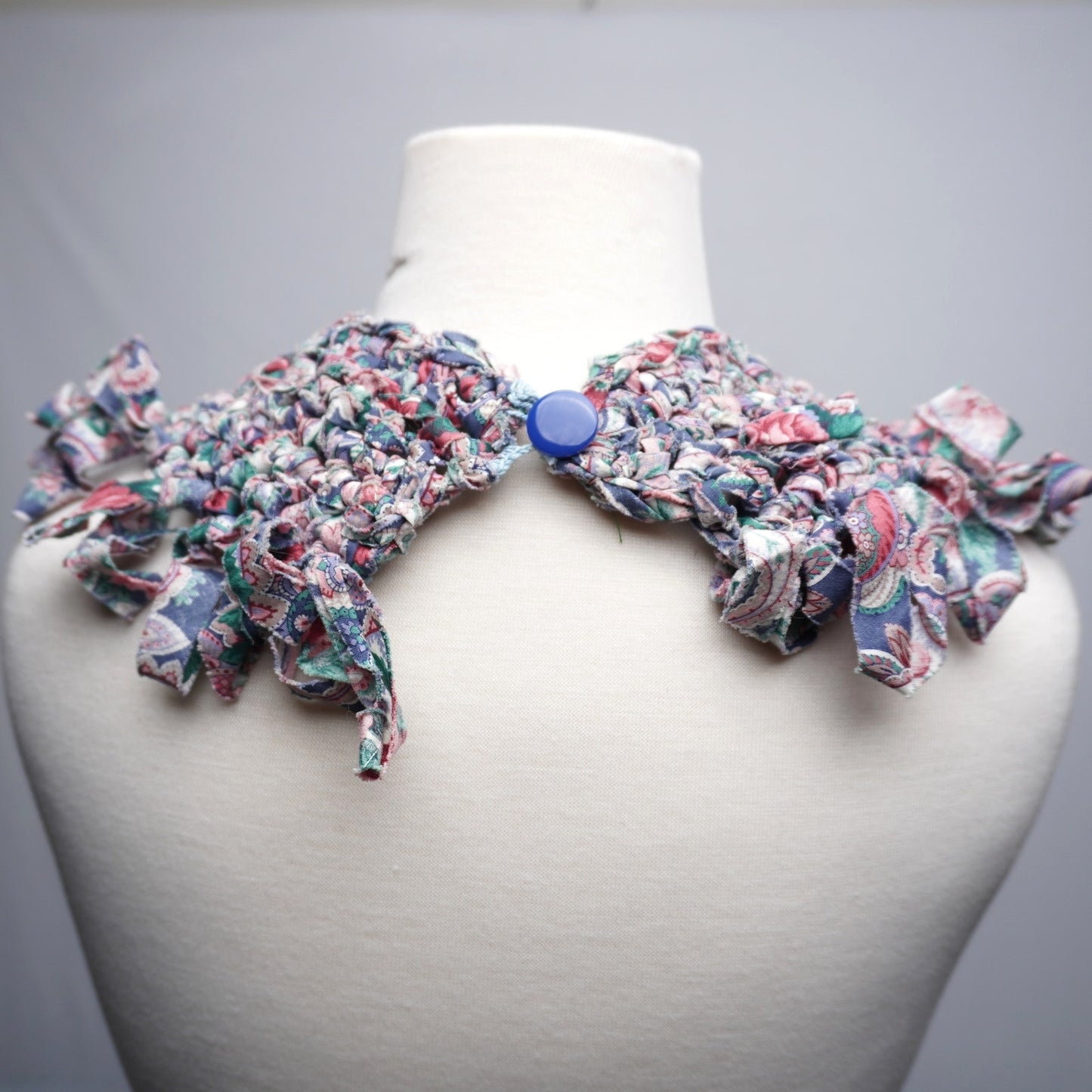 Vintage Handmade Fabric Fringe Collar Necklace – Boho Statement Piece