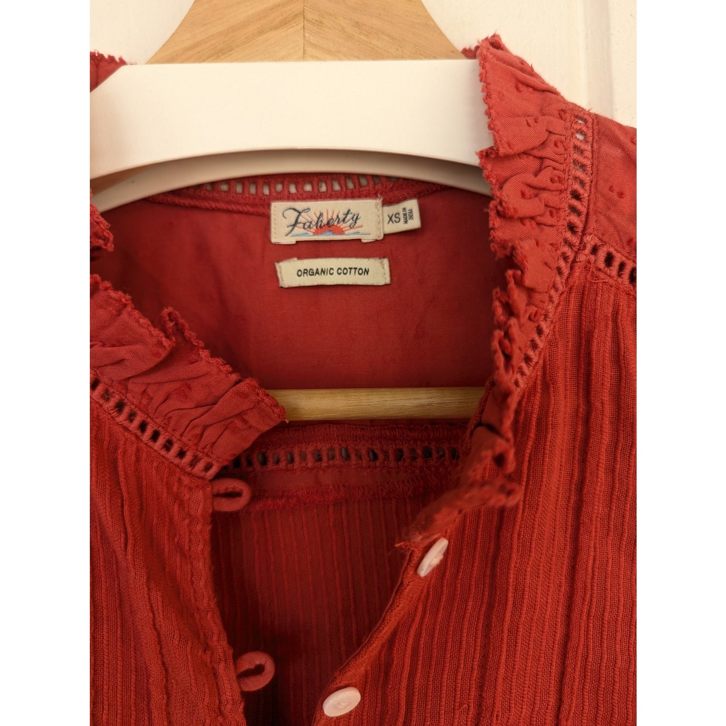 Faherty Red Organic Cotton Western Style Top Size XS