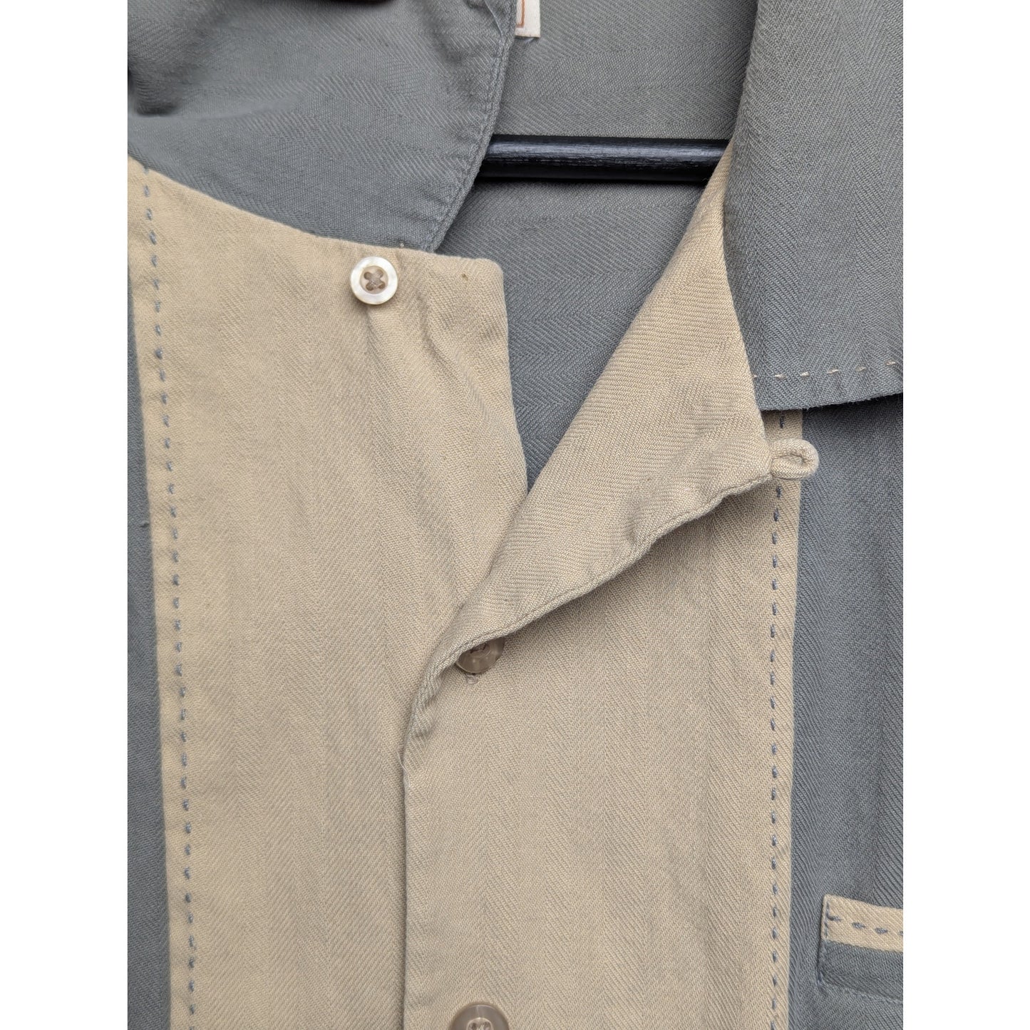 Paradise Collection Men's Sage Green & Tan Silk Blend Loop Collar Shirt Size XL