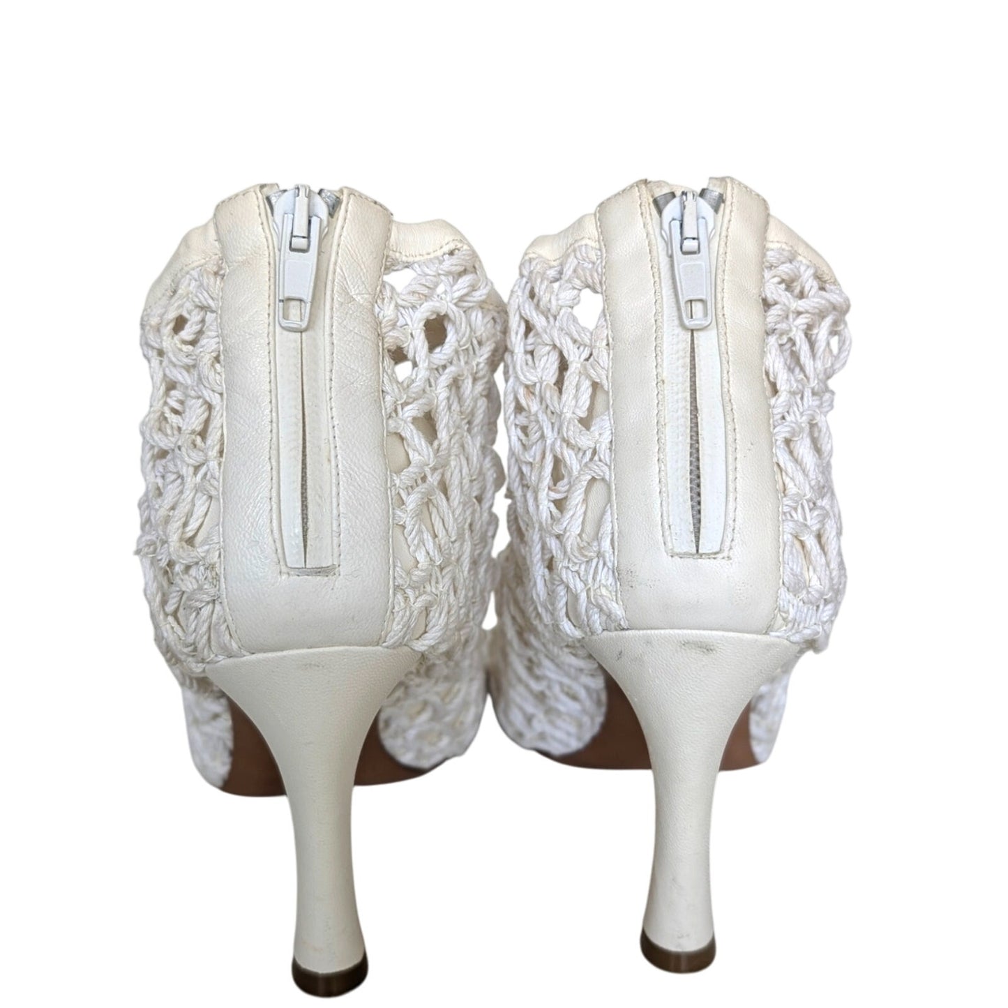 Celine Phoebe Philo Crochet Square Toe MInimalist White Pumps 35