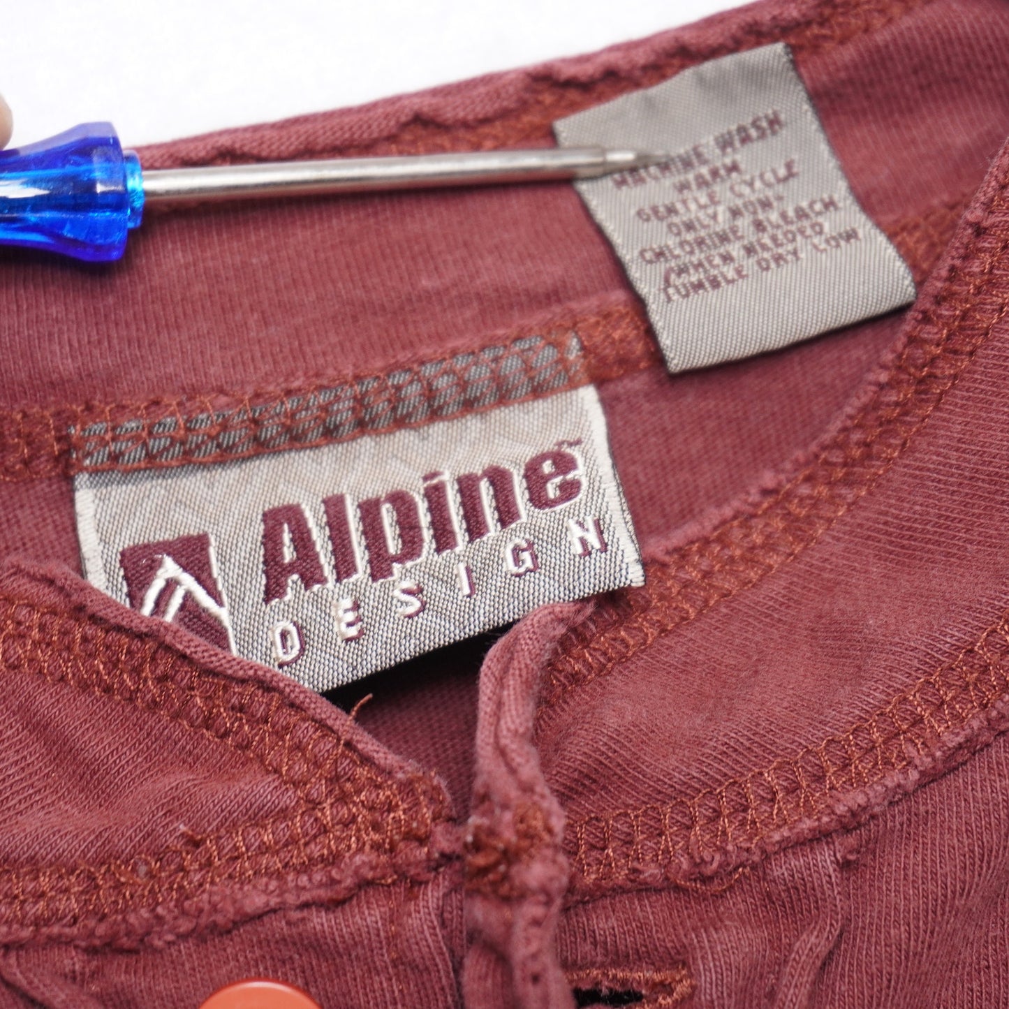 Alpine Design Maroon Long Sleeve 100% Cotton Henley Shirt Size M