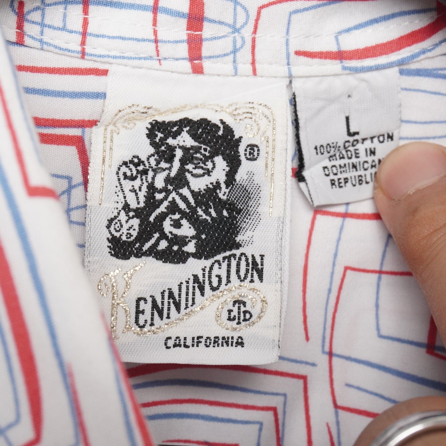 Kennington California Retro Geometric Print Shirt Men's L Mod 90s USA Vibes