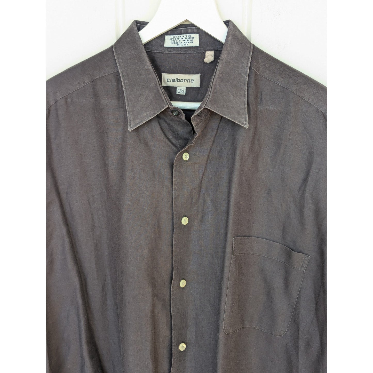 Vintage Claiborne Linen Blend Shirt Black Long Sleeve 17.5 33/34