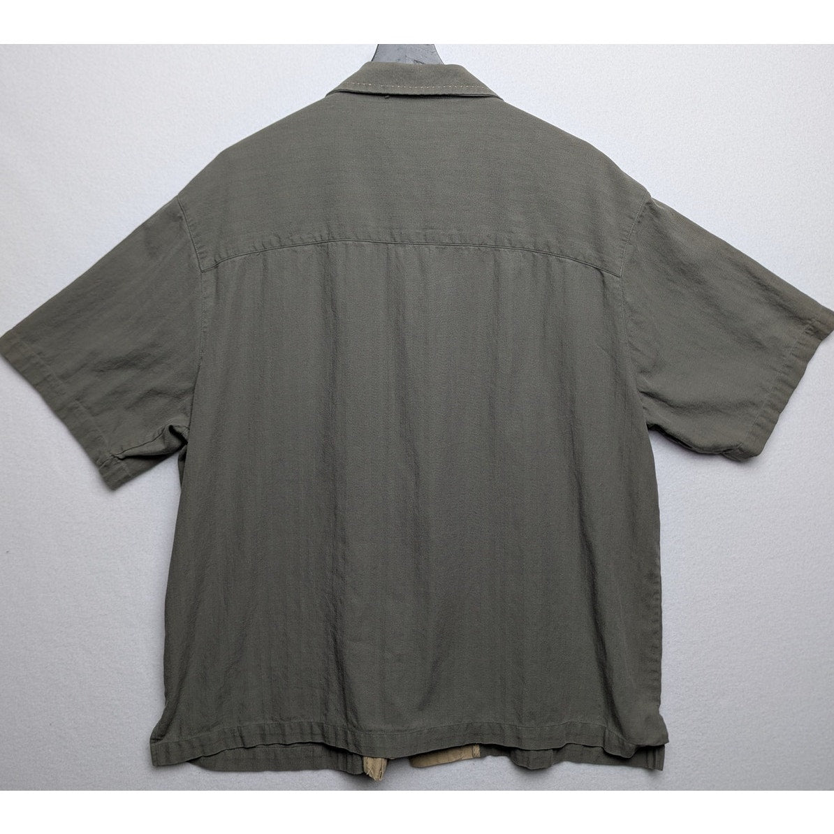 Paradise Collection Men's Sage Green & Tan Silk Blend Loop Collar Shirt Size XL