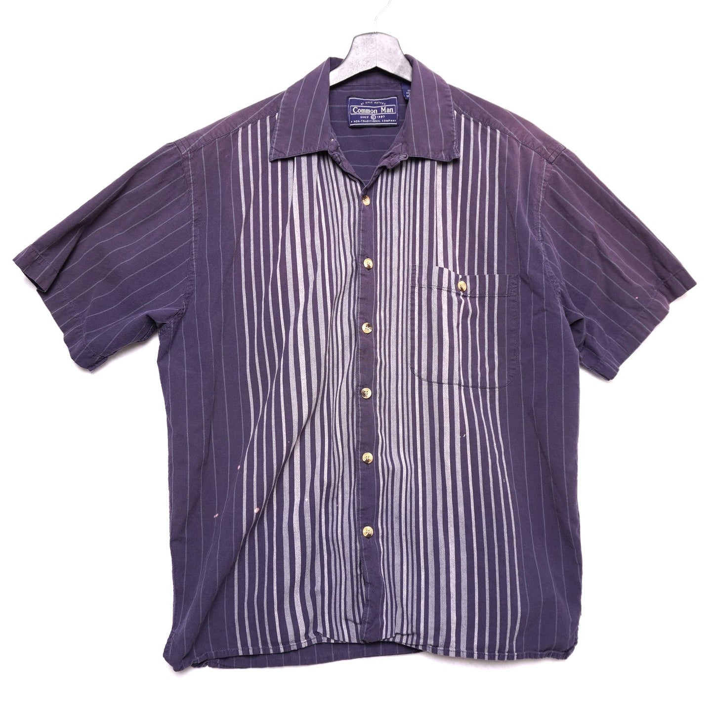 Common Man Striped Short Sleeve Button Up Shirt 100% Cotton M