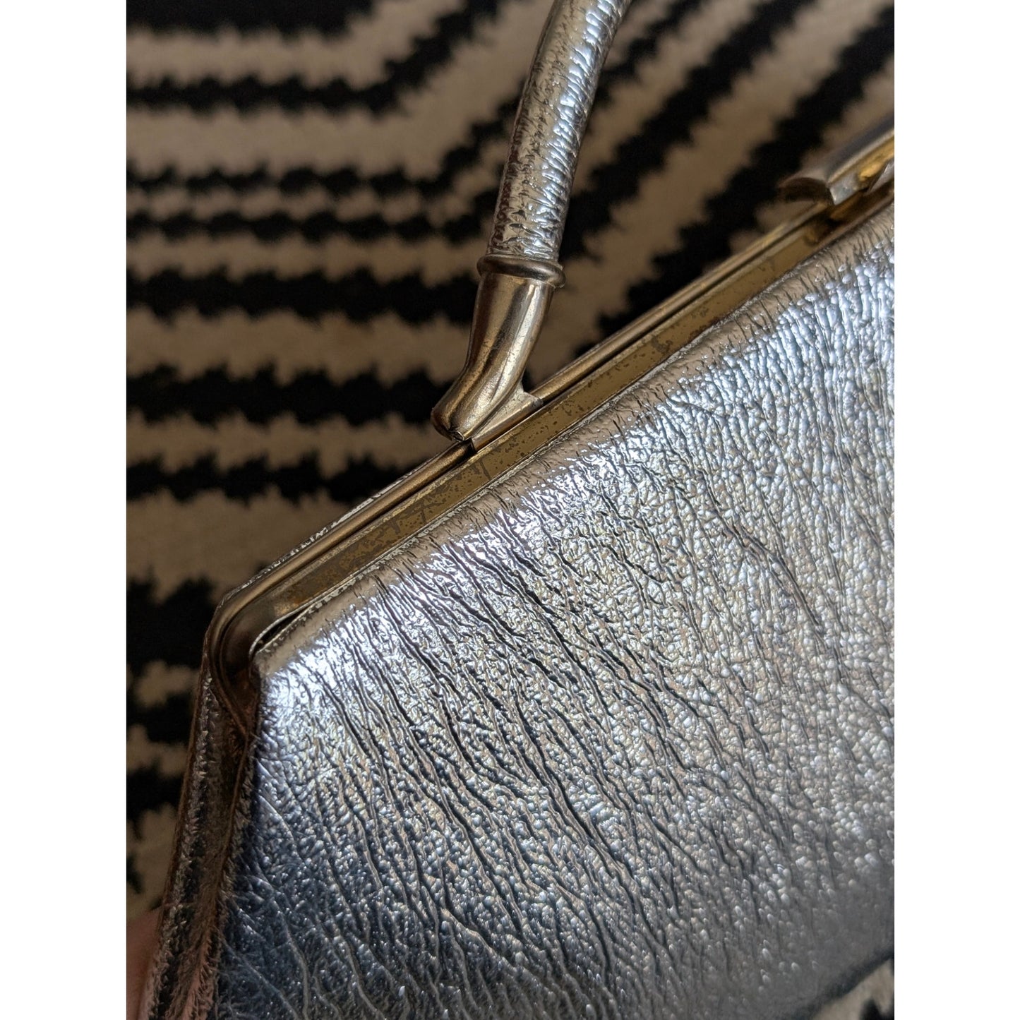 Vintage Flechbilt Silver East West Top Handle Clutch Purse
