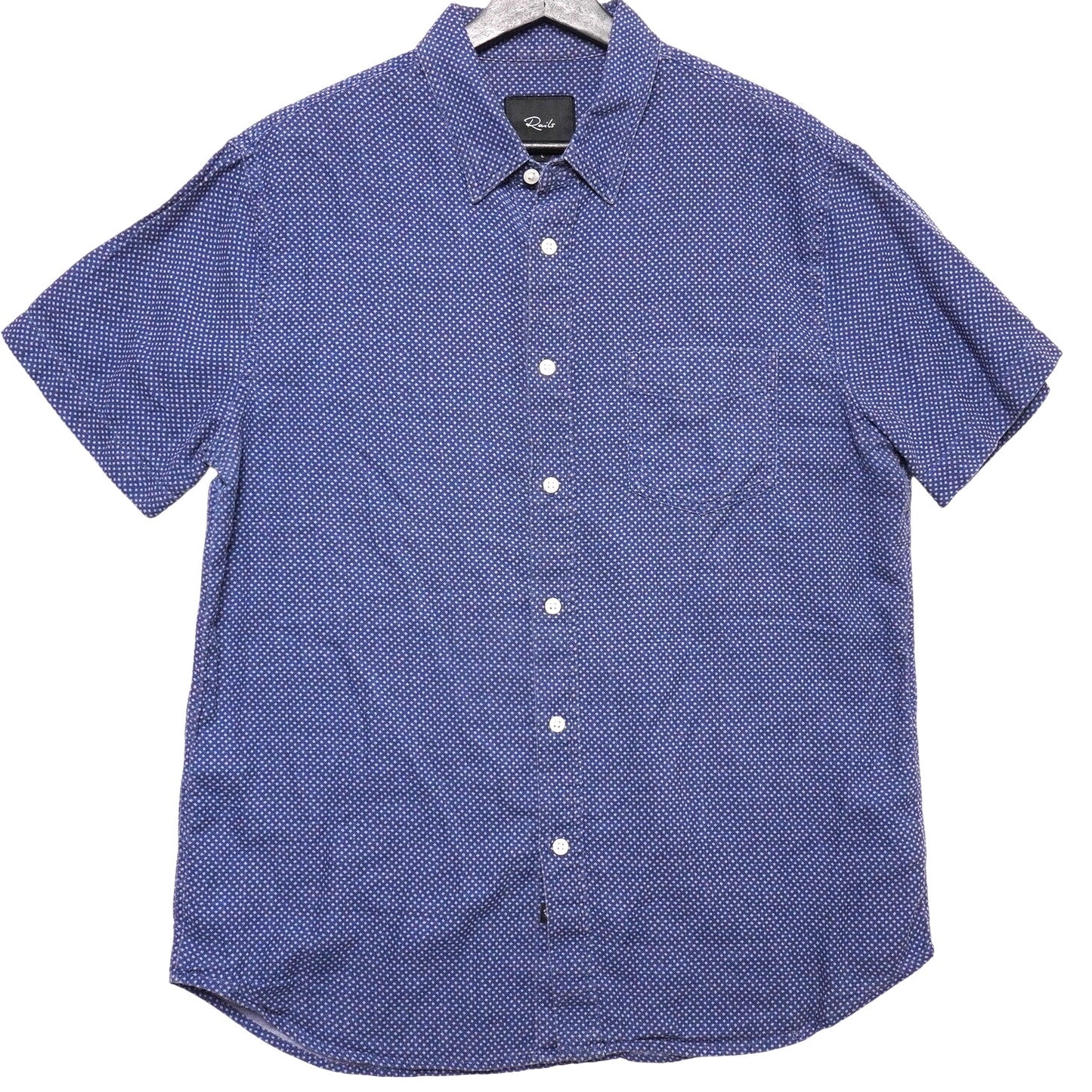 Rails Shirt Mens L Diamond Batik Short Sleeve Button Up Cotton Blue Marine