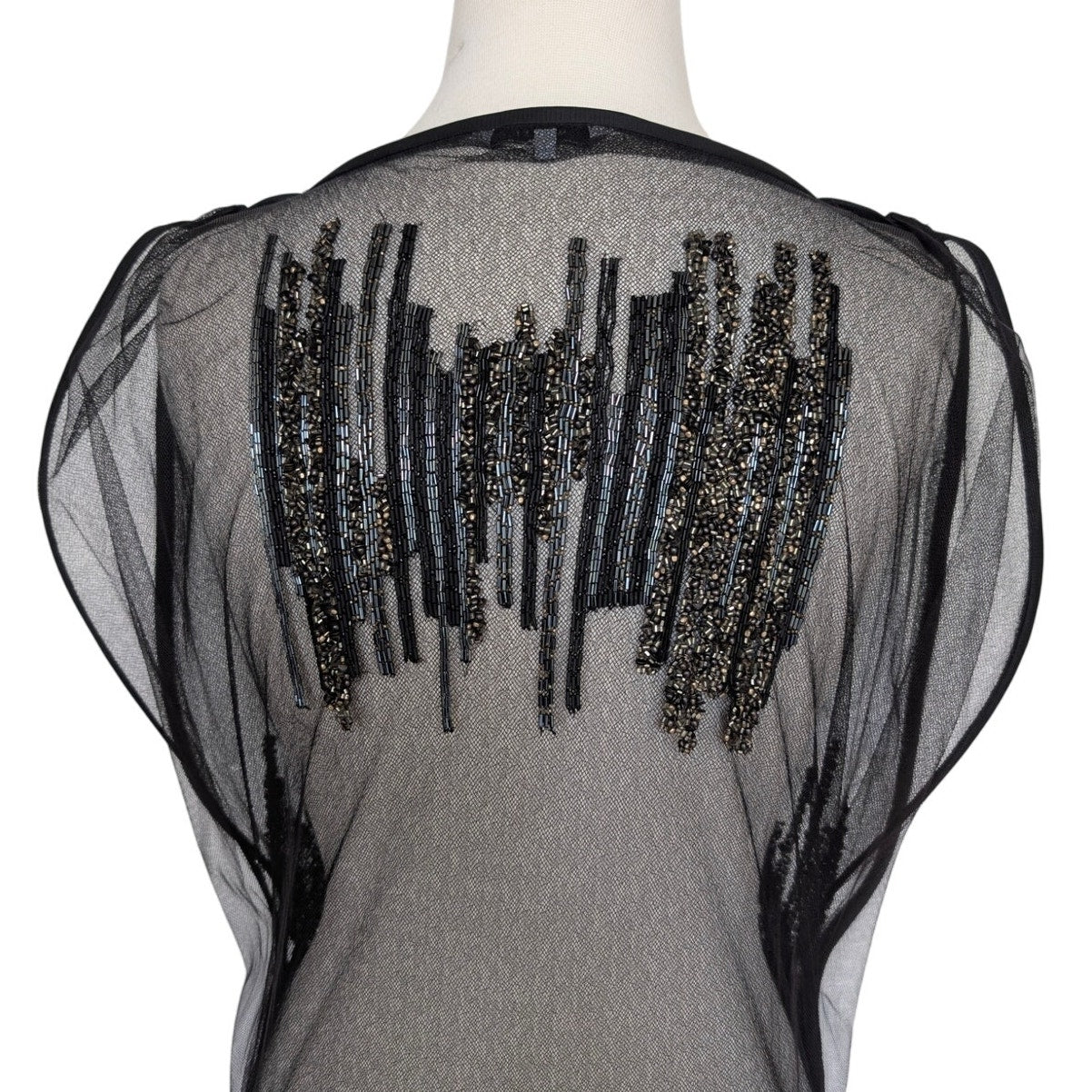 Maiyet Black Sheer Beaded Embellished Overlay Evening Dress - Size 36 (US 4)