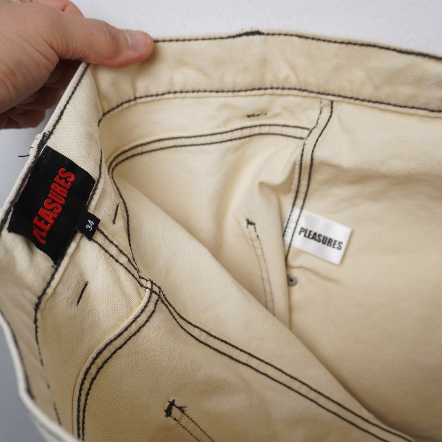 Pleasures Ecru Denim Double Front Jeans Size 34 Relaxed Fit Baggy 9.5" opening