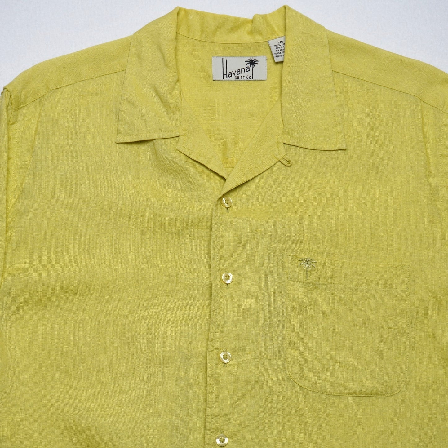 Havana Shirt Co Chartreuse 100% Linen Loop Shirt L