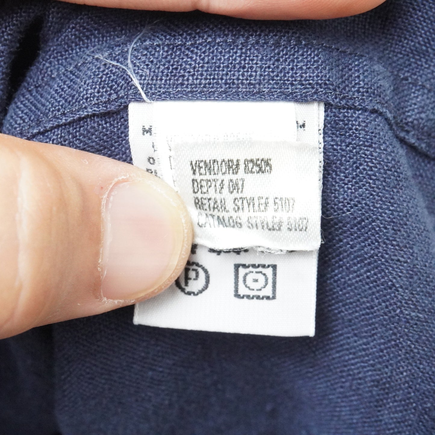 AKA Eddie Bauer Linen Shirt XL Band Collar Navy Blue Long Sleeve Button Front
