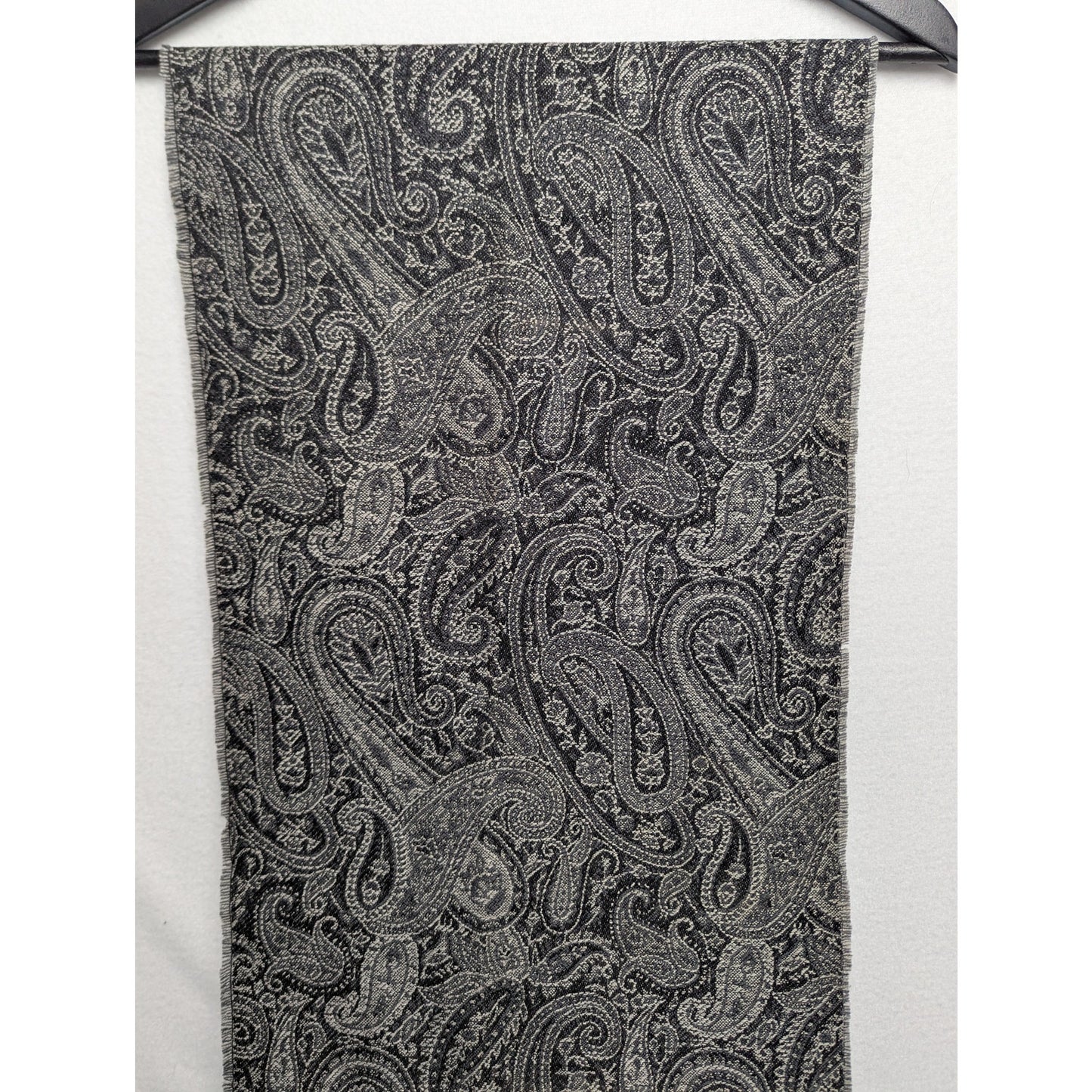 Vintage Style Fringe Edge Boho Black and White Paisley Scarf