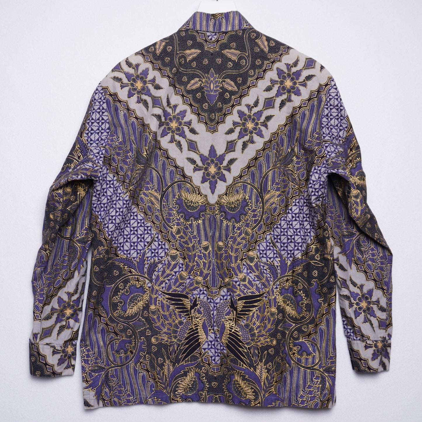 Vintage Danar Hadi Batik Blue & Gold Patterned Shirt Size Large