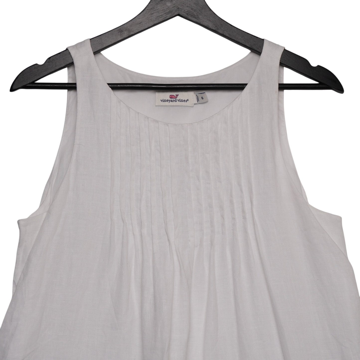 Vineyard Vines 100% Linen White Pintuck Dress Size 6 Classic Summer Style