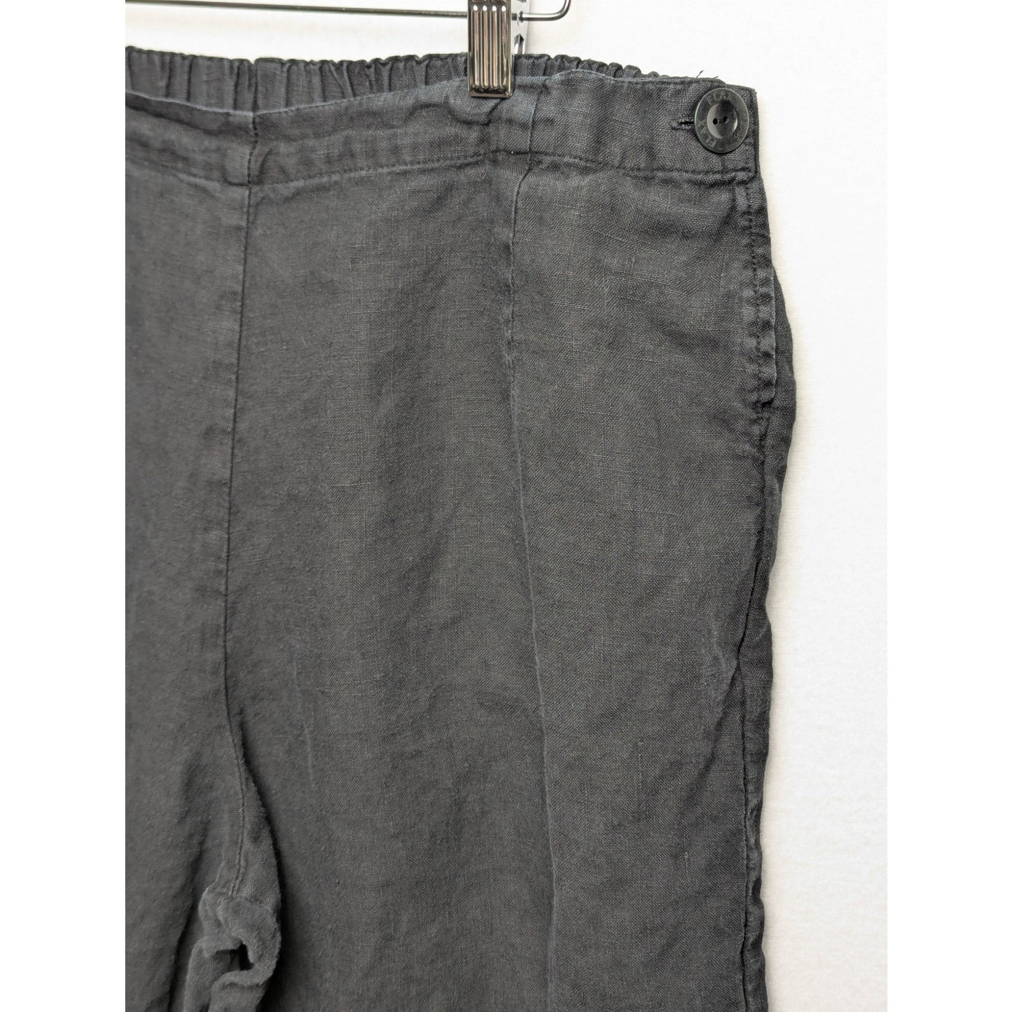 FLAX 100% Linen Pants Medium Black Relaxed Fit Elastic Waist Casual Minimalist