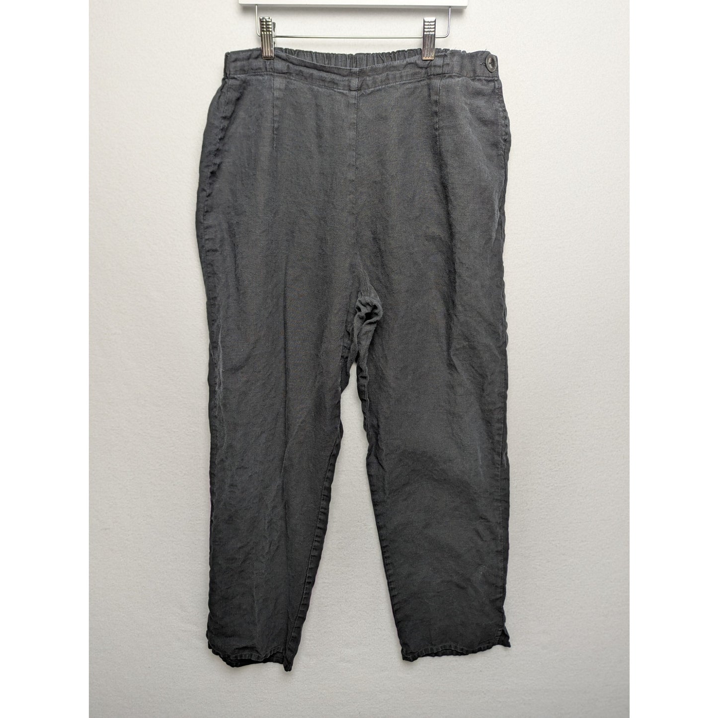 FLAX 100% Linen Pants Medium Black Relaxed Fit Elastic Waist Casual Minimalist