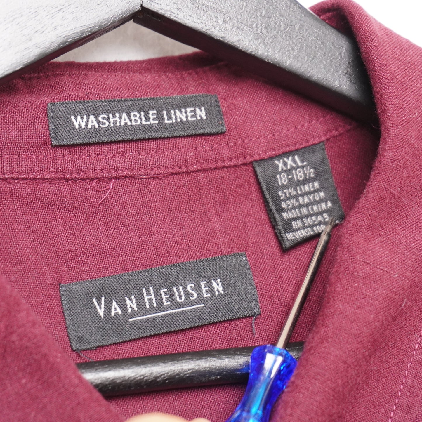 Van Heusen XXL Burgundy Linen Blend Short Sleeve Button Up Shirt Washable Linen