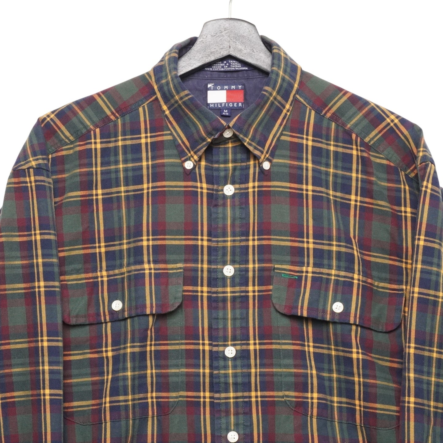 Tommy Hilfiger Plaid Flannel Shirt Mens M Button Front Long Sleeve Vintage Y2K