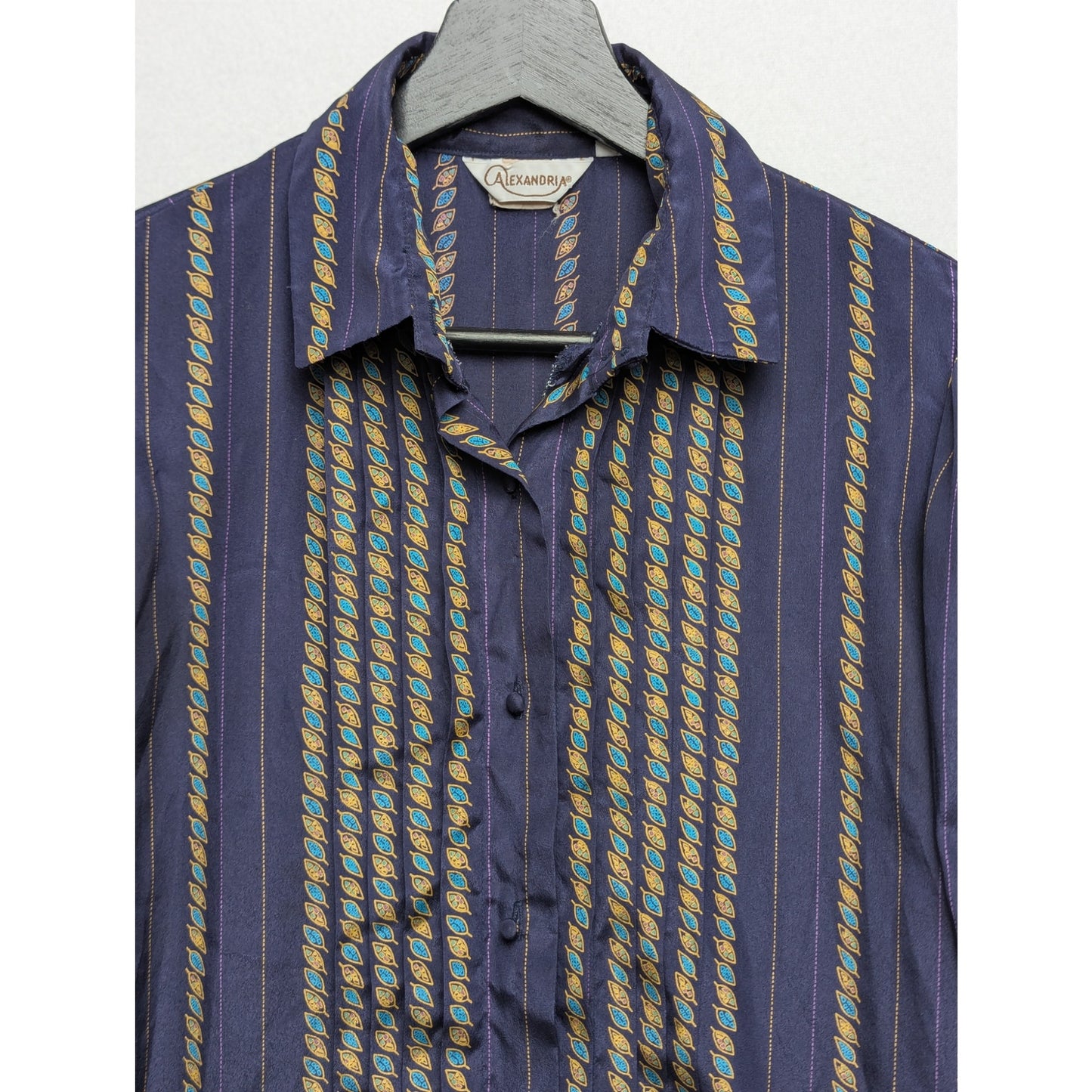 Alexandria VTG Purple Graphic Print Striped Blouse Size 8