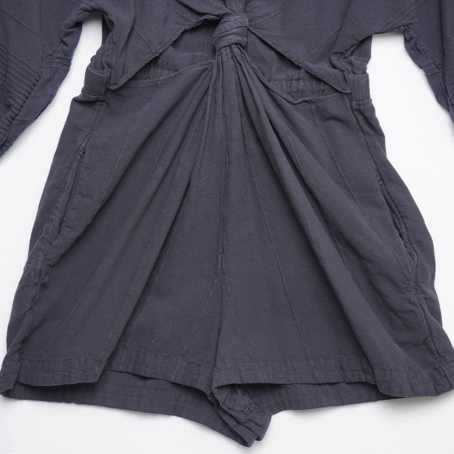 Free People Black Cotton Romper – Size S – Boho Knot Front Jumpsuit with Balloon Sleeves