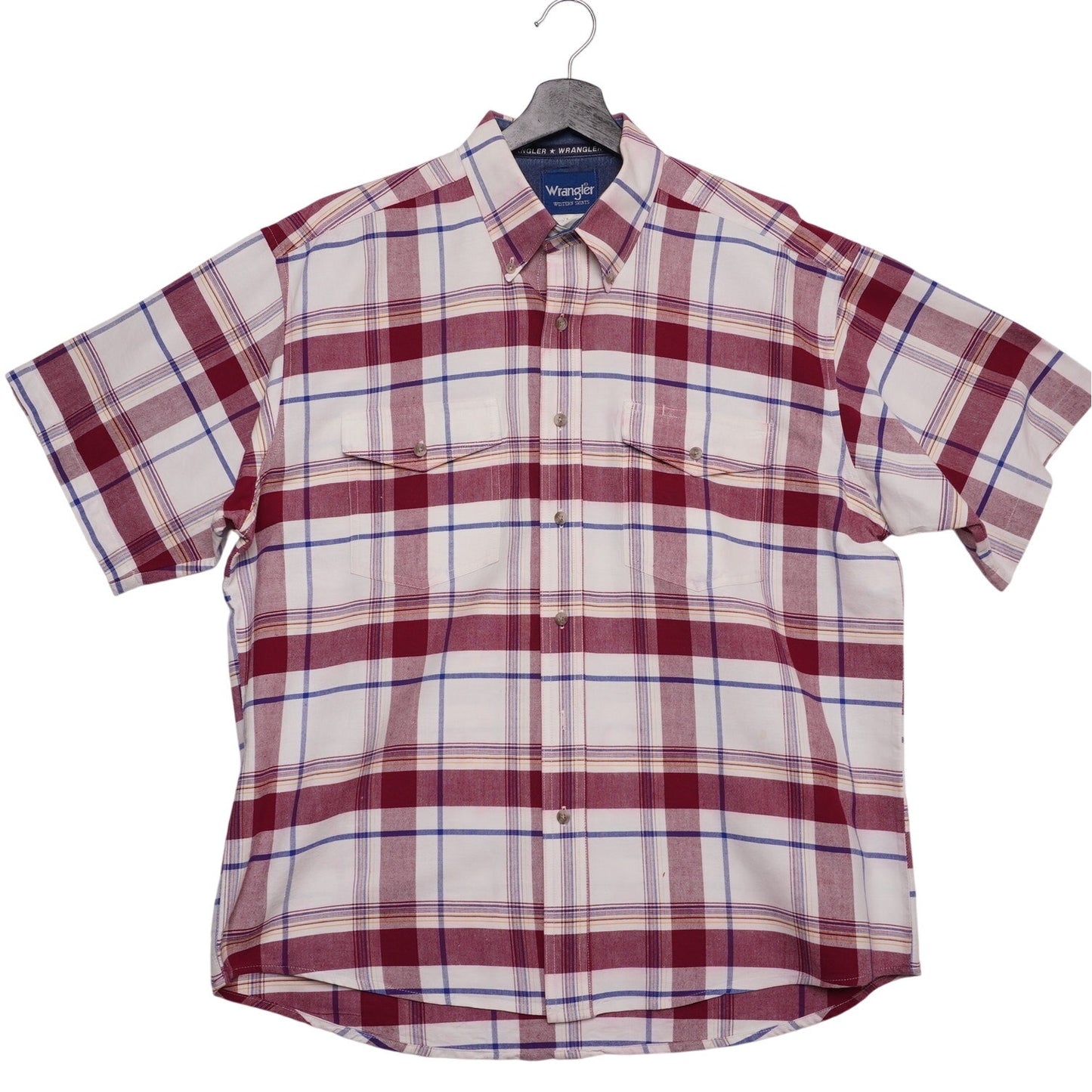Vintage Wrangler Red and Blue Plaid Short Sleeve Western Shirt XL
